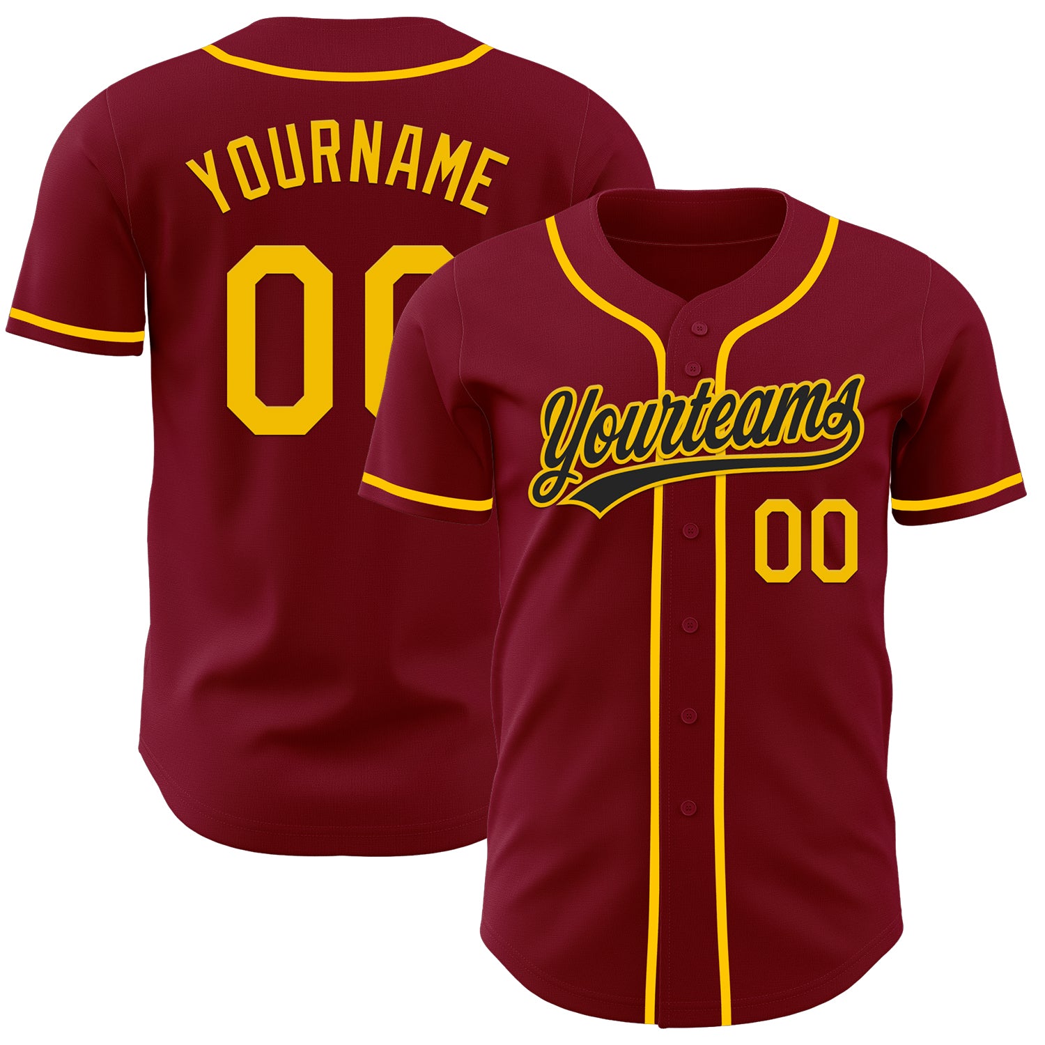 Custom Crimson Yellow Authentic Baseball Jersey