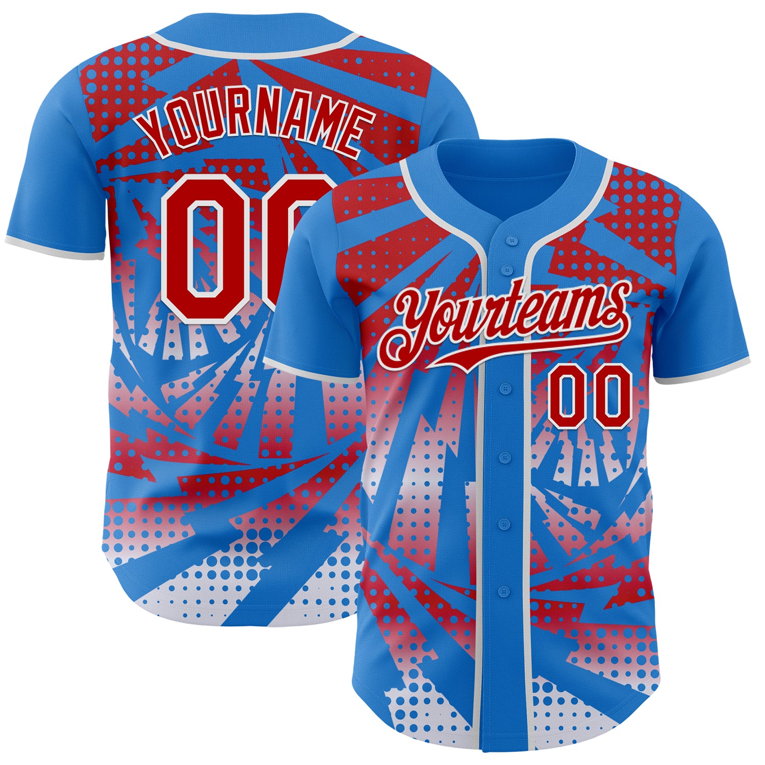 Custom Electric Blue Red-White Lightning Gradient Dot Authentic Baseball Jersey