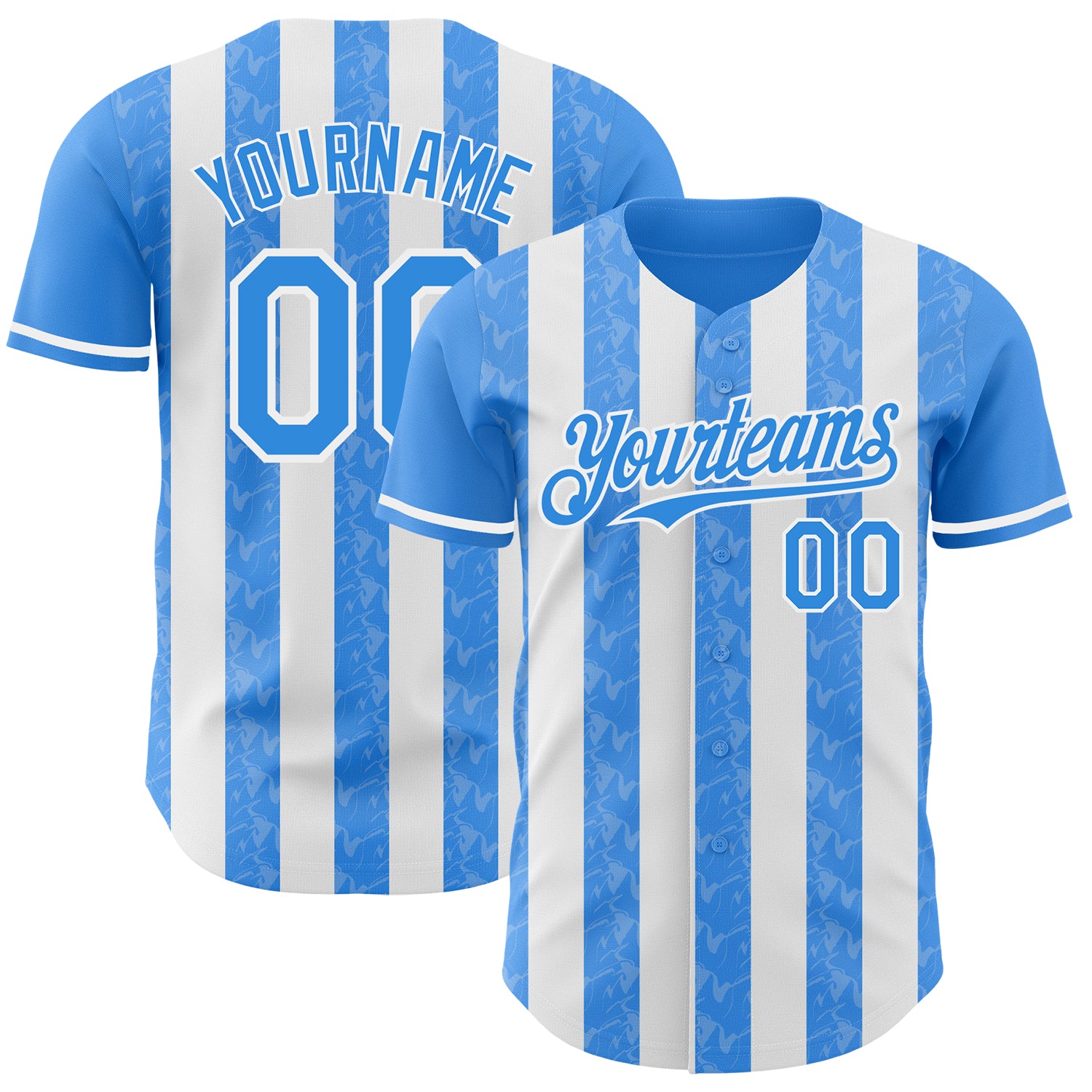 Custom Electric Blue-White Classic Vertical Stripe Fluid Liquid Texture Authentic Baseball Jersey