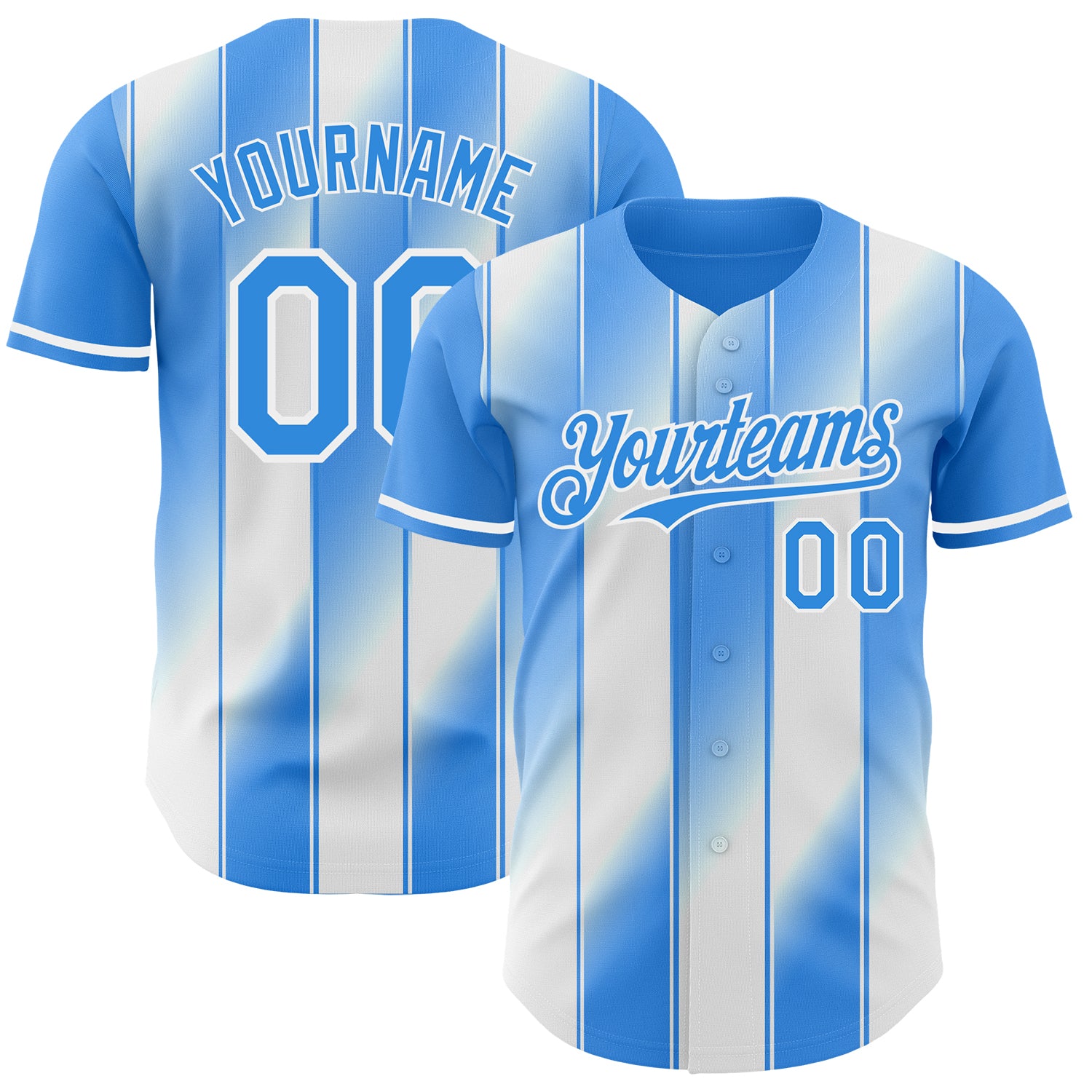 Custom Electric Blue-White Gradient Classic Vertical Stripe Authentic Baseball Jersey