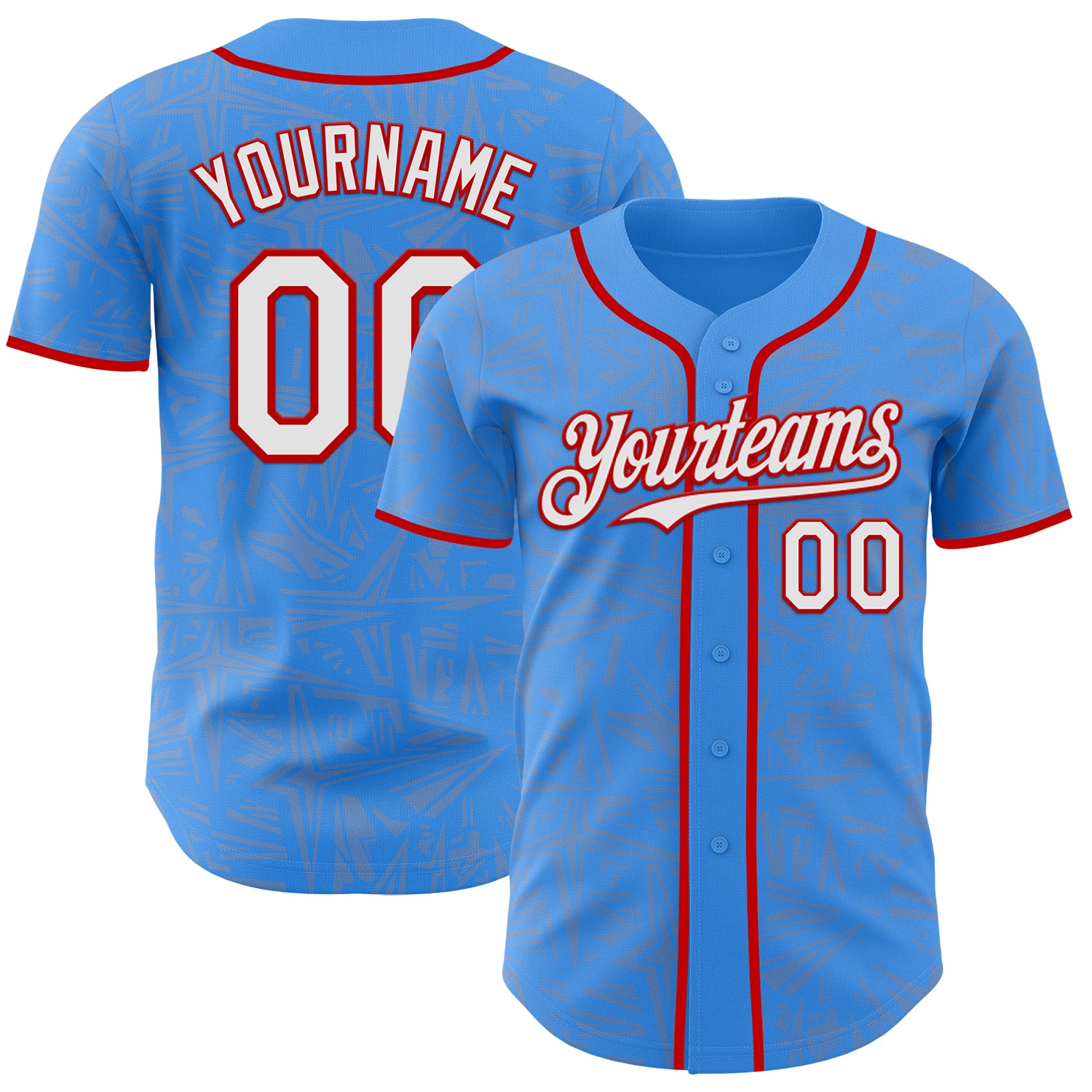 Custom Electric Blue White Gray-Red Geometric Cyber Starburst Authentic Baseball Jersey
