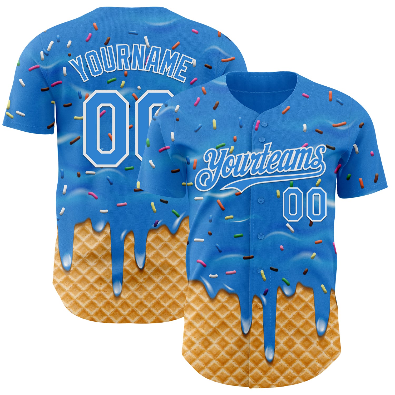 Custom Electric Blue-White Ice Cream Waffle Foodie Dessert Authentic Baseball Jersey