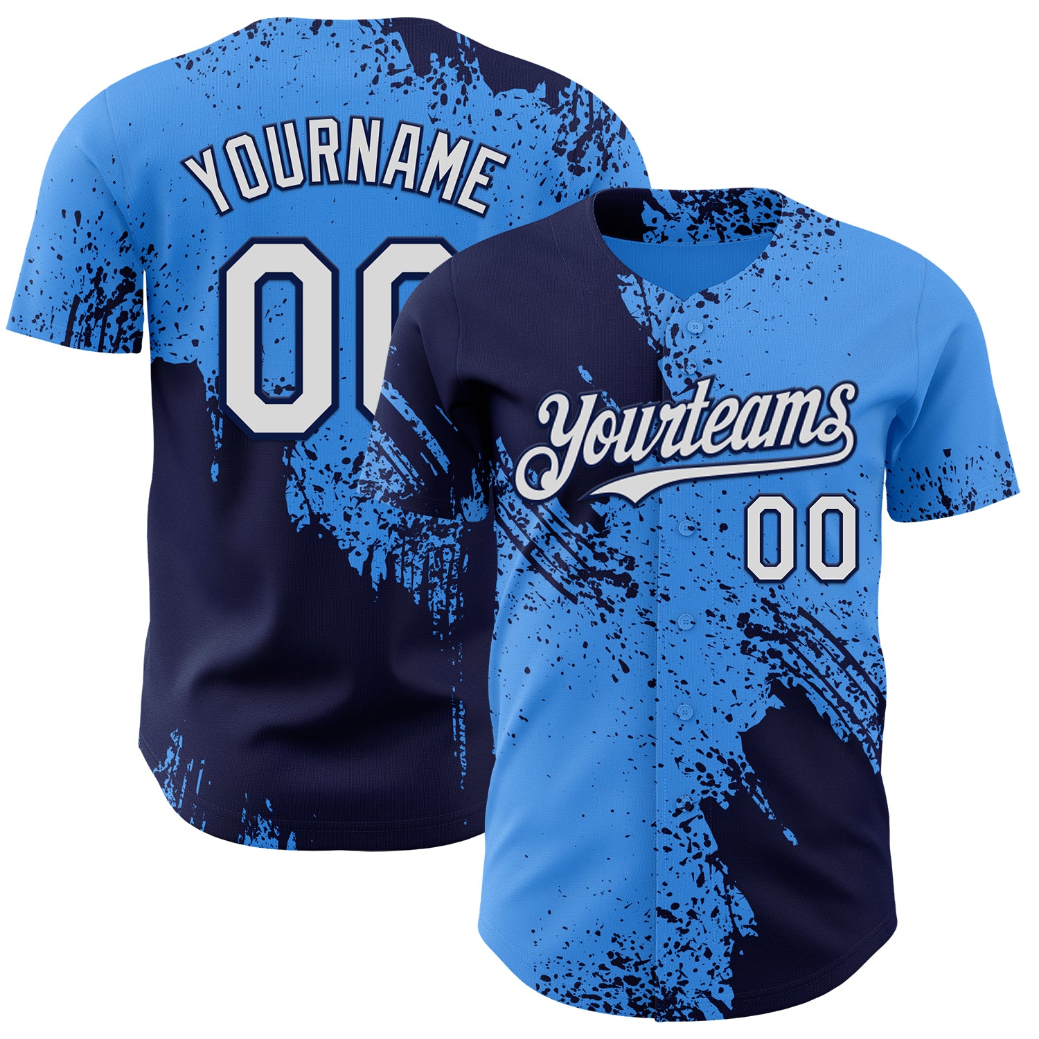 Custom Electric Blue White-Navy Abstract Brush Stroke Authentic Baseball Jersey
