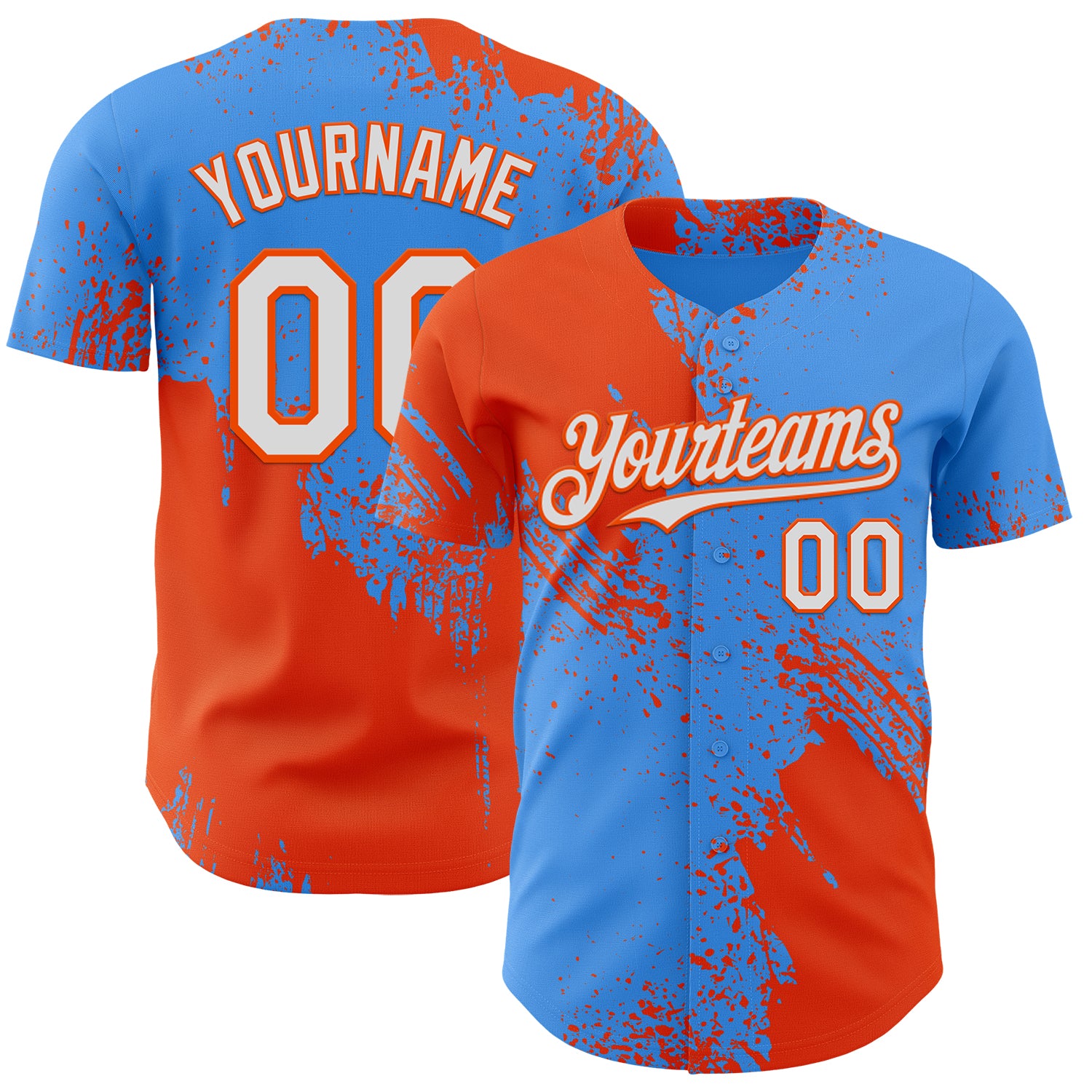 Custom Electric Blue White-Orange Abstract Brush Stroke Authentic Baseball Jersey