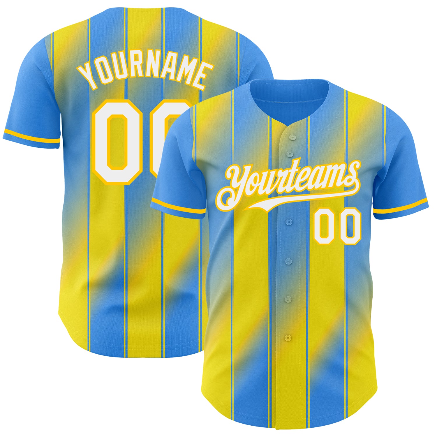 Custom Electric Blue White-Yellow Gradient Classic Vertical Stripe Authentic Baseball Jersey
