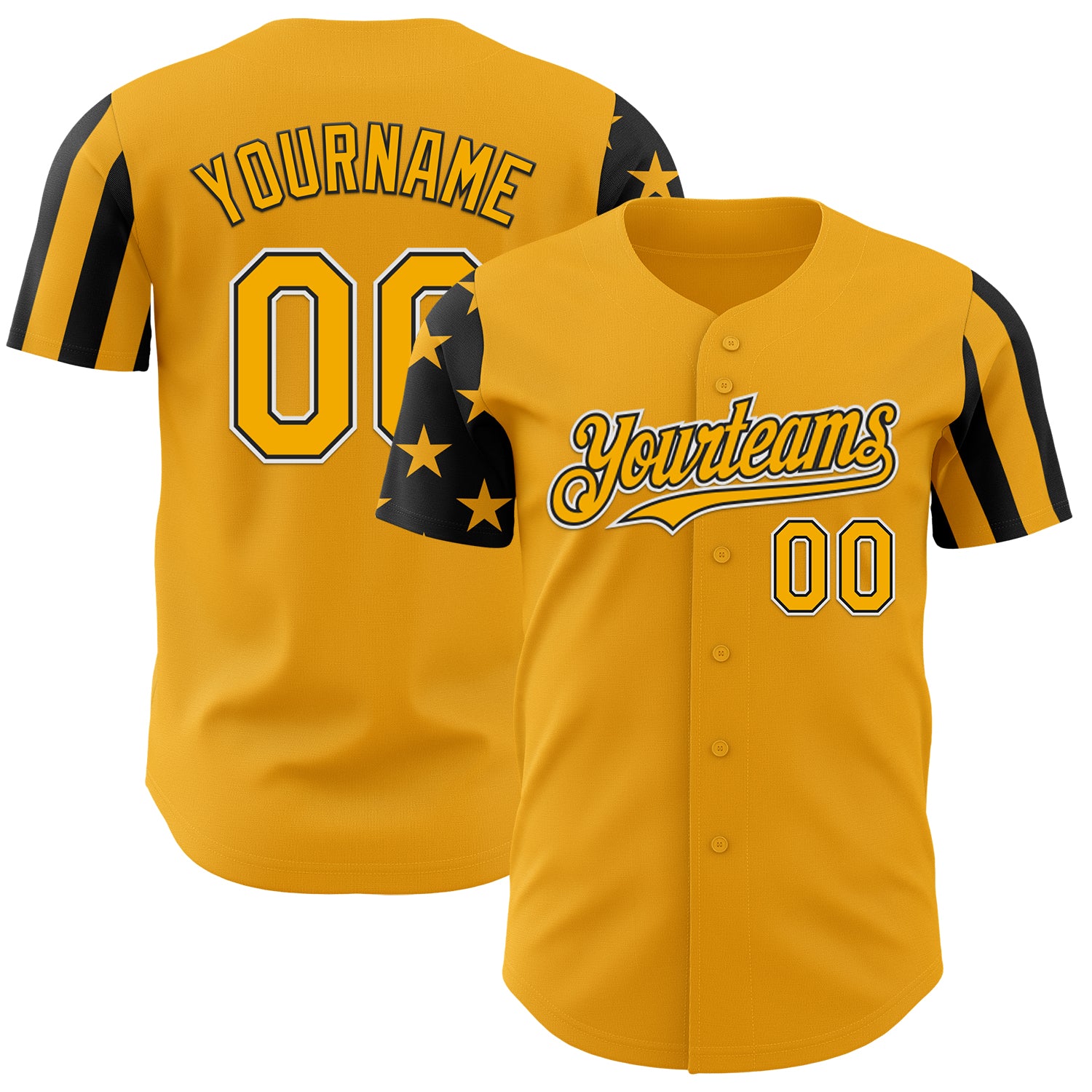 Custom Gold Black-White Two Tone USA Flag Sleeves Stars and Stripes Authentic Baseball Jersey