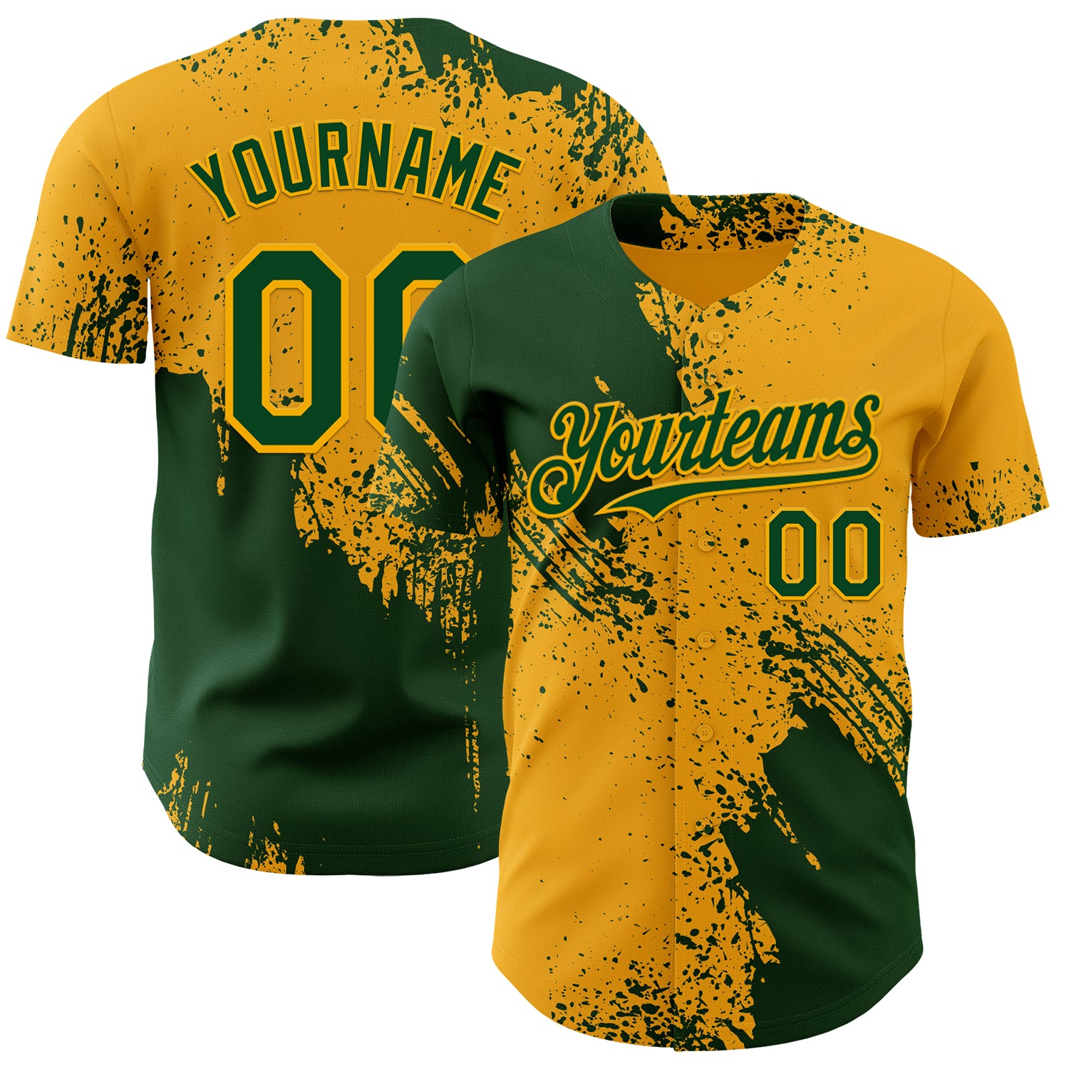 Custom Gold-Green Abstract Brush Stroke Authentic Baseball Jersey