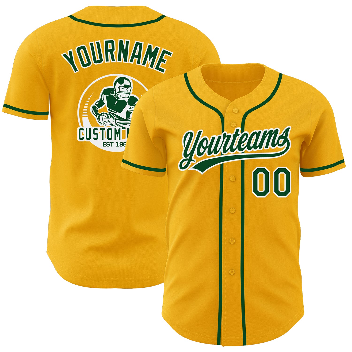 Custom Gold Green-White Authentic Baseball Jersey