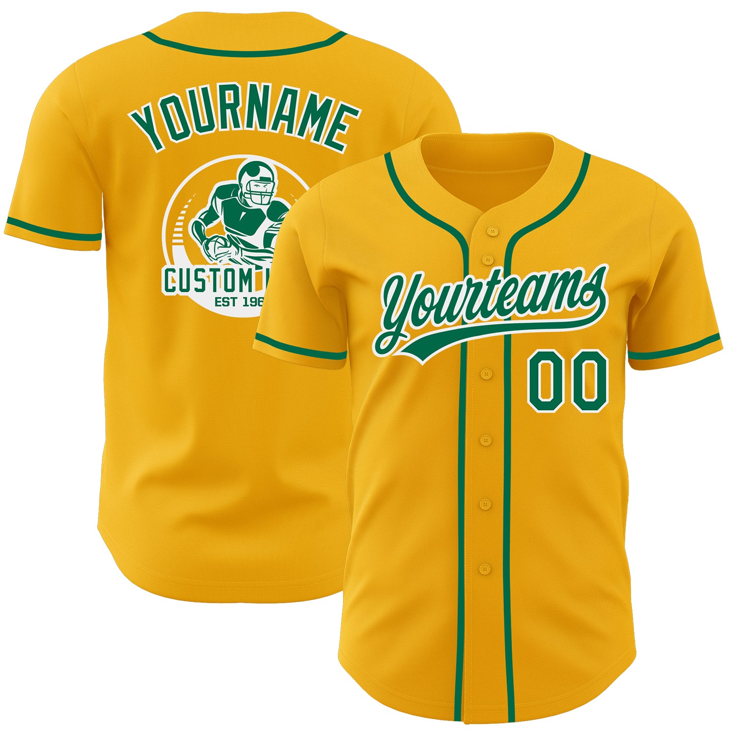 Custom Gold Kelly Green-White Authentic Baseball Jersey