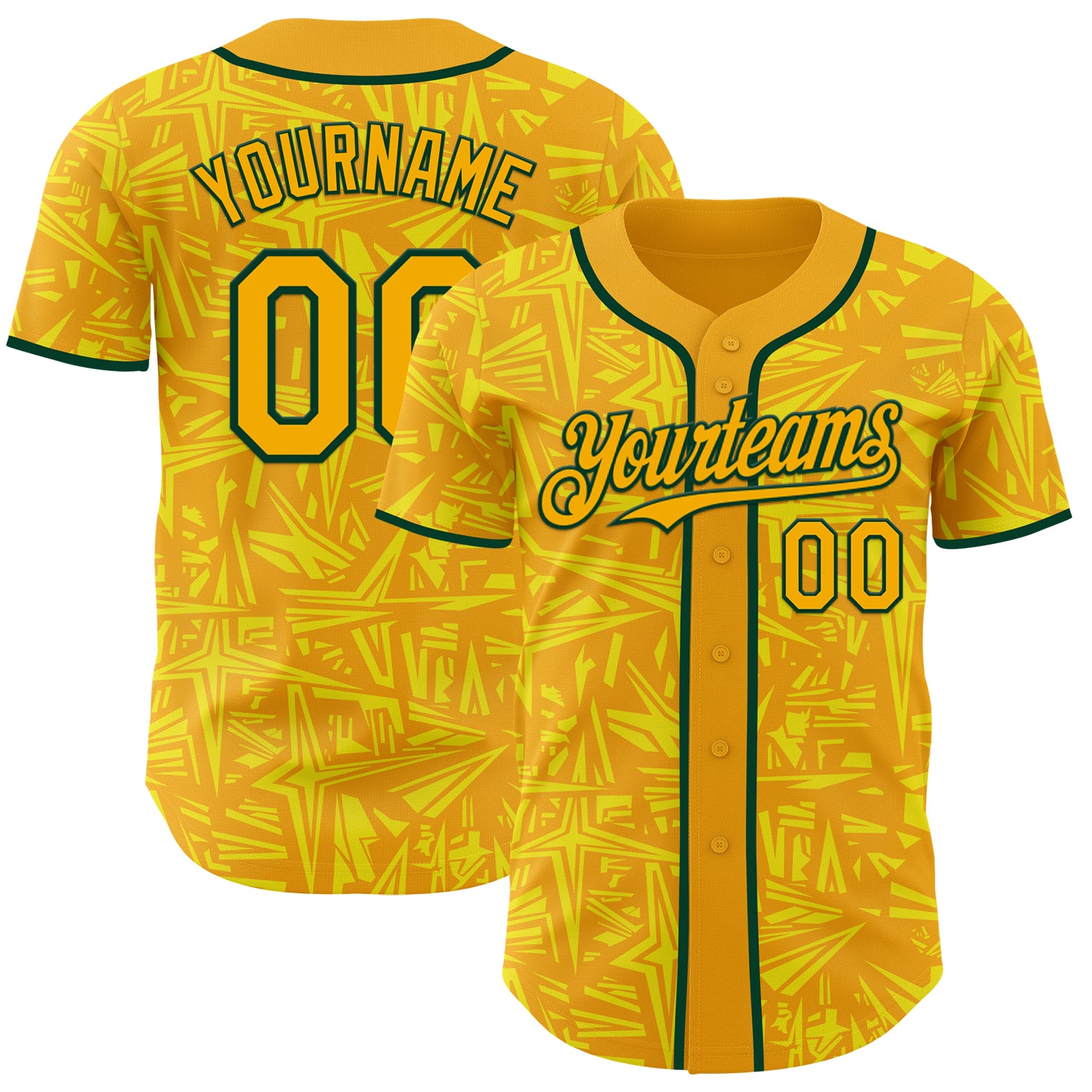 Custom Gold Light Yellow-Green Geometric Cyber Starburst Authentic Baseball Jersey