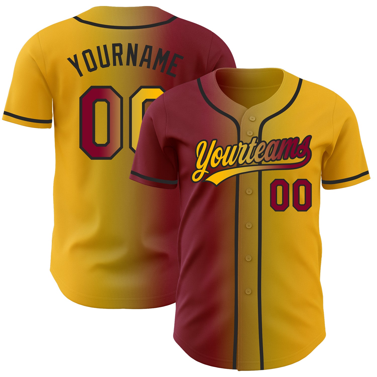 Custom Gold Maroon Old Gold-Black Authentic Gradient Fashion Baseball Jersey