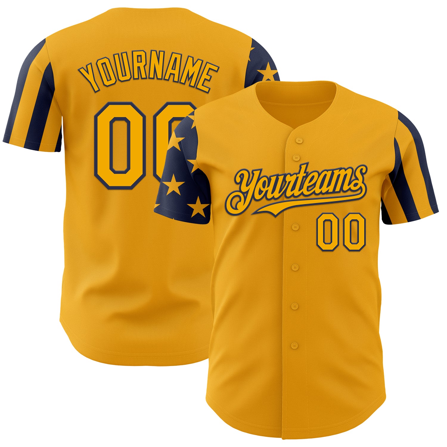 Custom Gold-Navy Two Tone USA Flag Sleeves Stars and Stripes Authentic Baseball Jersey
