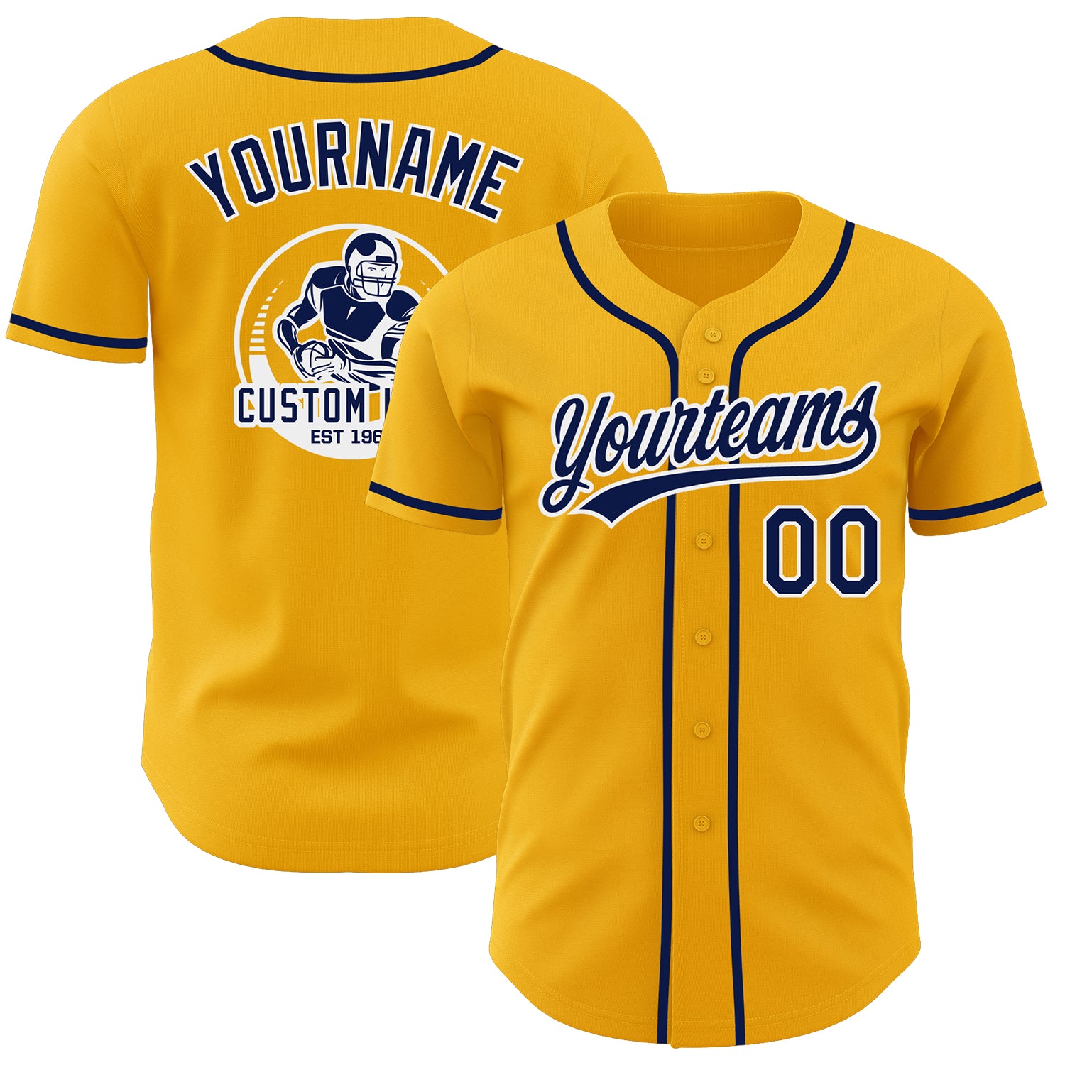 Custom Gold Navy-White Authentic Baseball Jersey