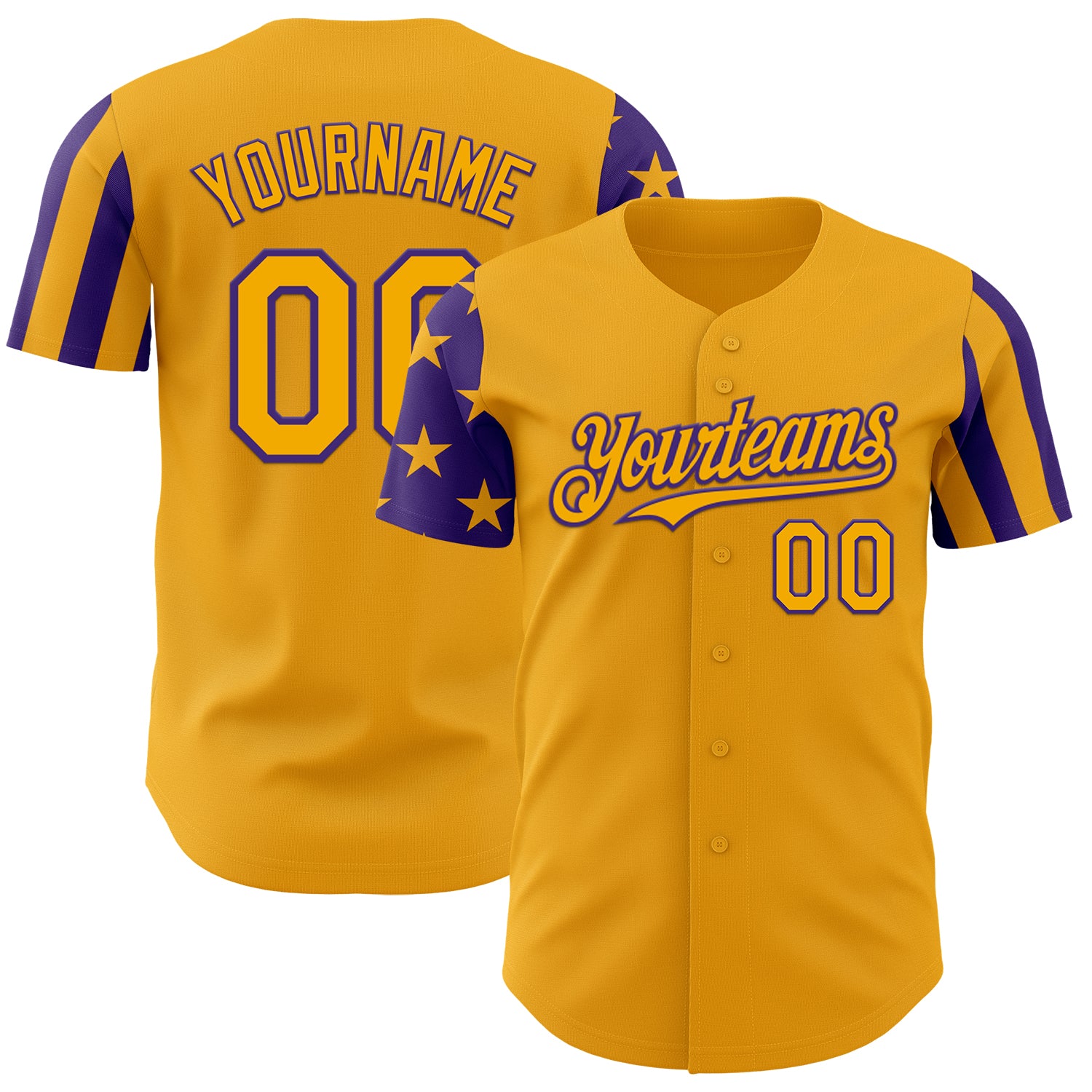 Custom Gold-Purple Two Tone USA Flag Sleeves Stars and Stripes Authentic Baseball Jersey
