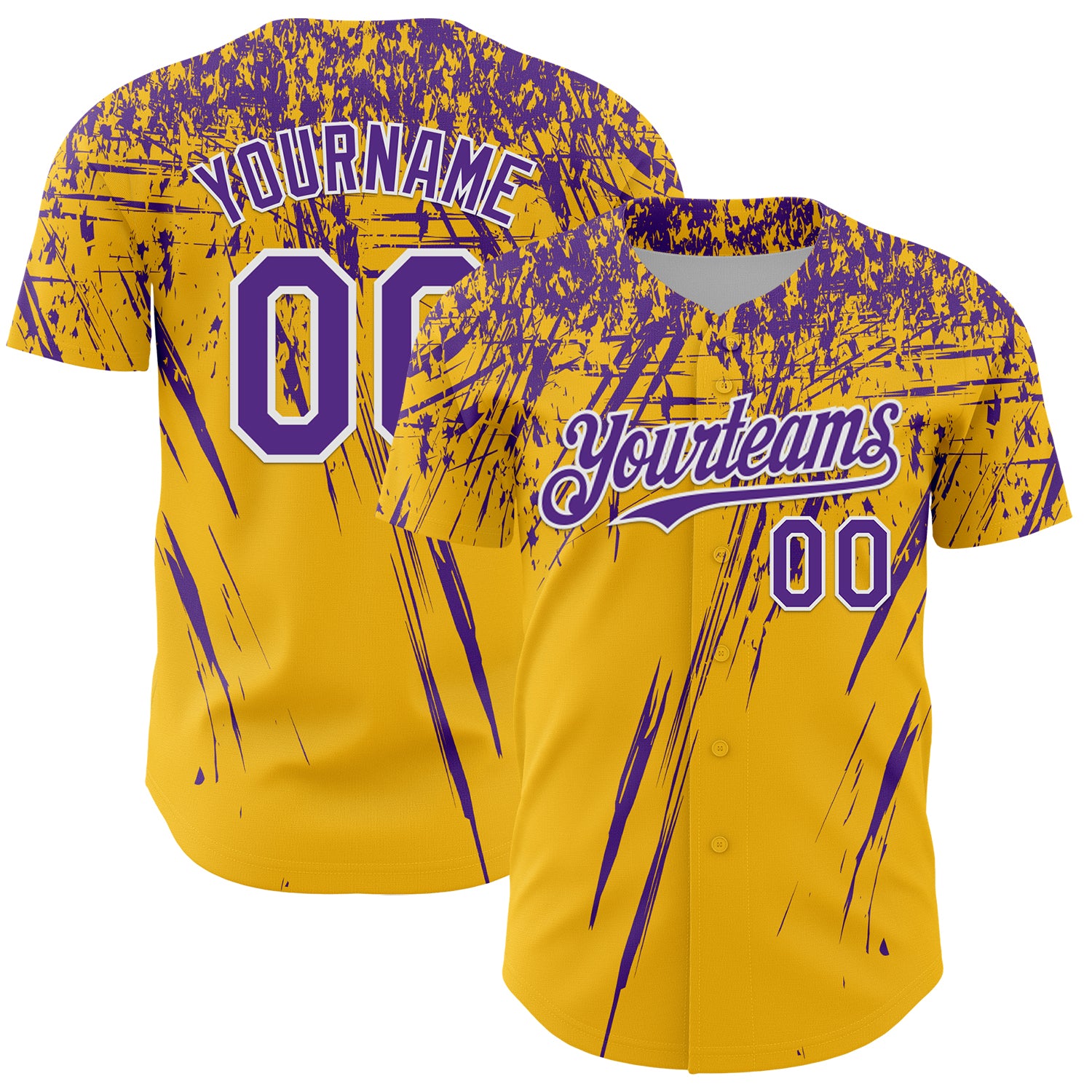 Custom Gold Purple-White Distressed Scratch Brush Stroke Authentic Baseball Jersey