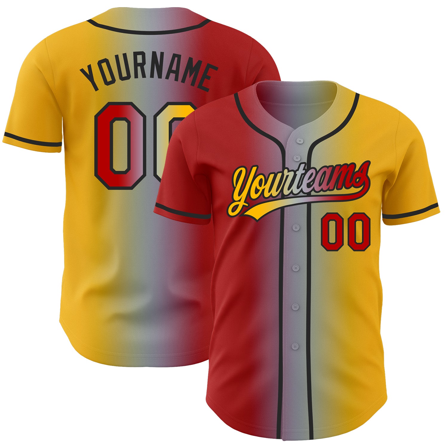 Custom Gold Red Gray-Black Authentic Gradient Fashion Baseball Jersey