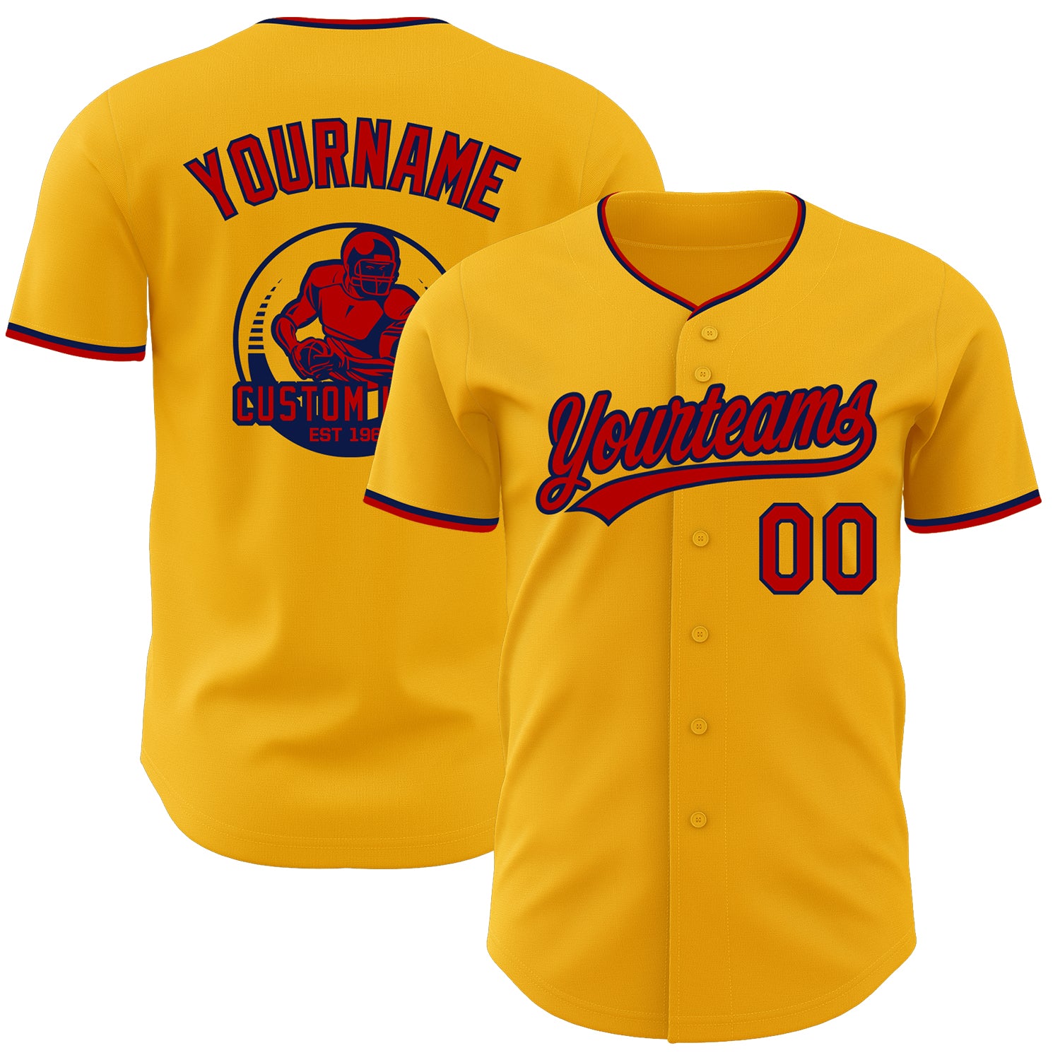 Custom Gold Red-Navy Authentic Baseball Jersey
