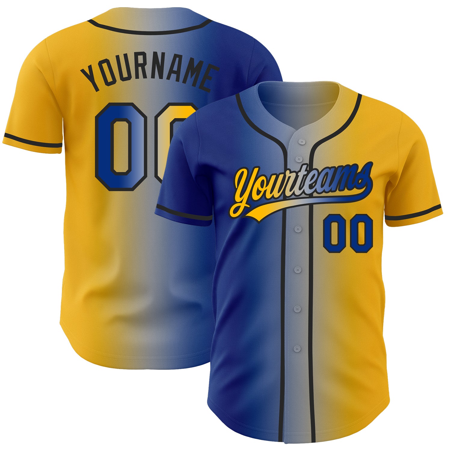 Custom Gold Royal Gray-Black Authentic Gradient Fashion Baseball Jersey