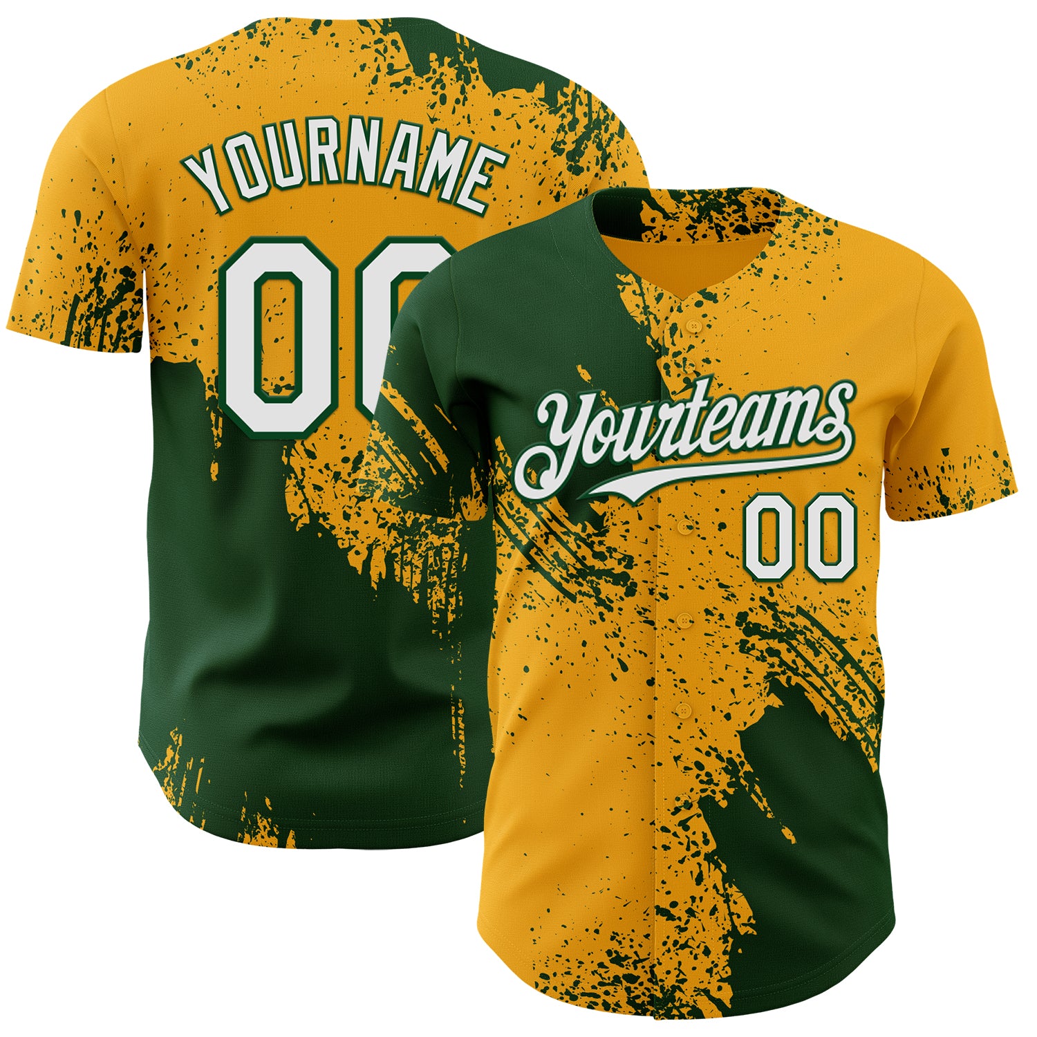 Custom Gold White-Green Abstract Brush Stroke Authentic Baseball Jersey