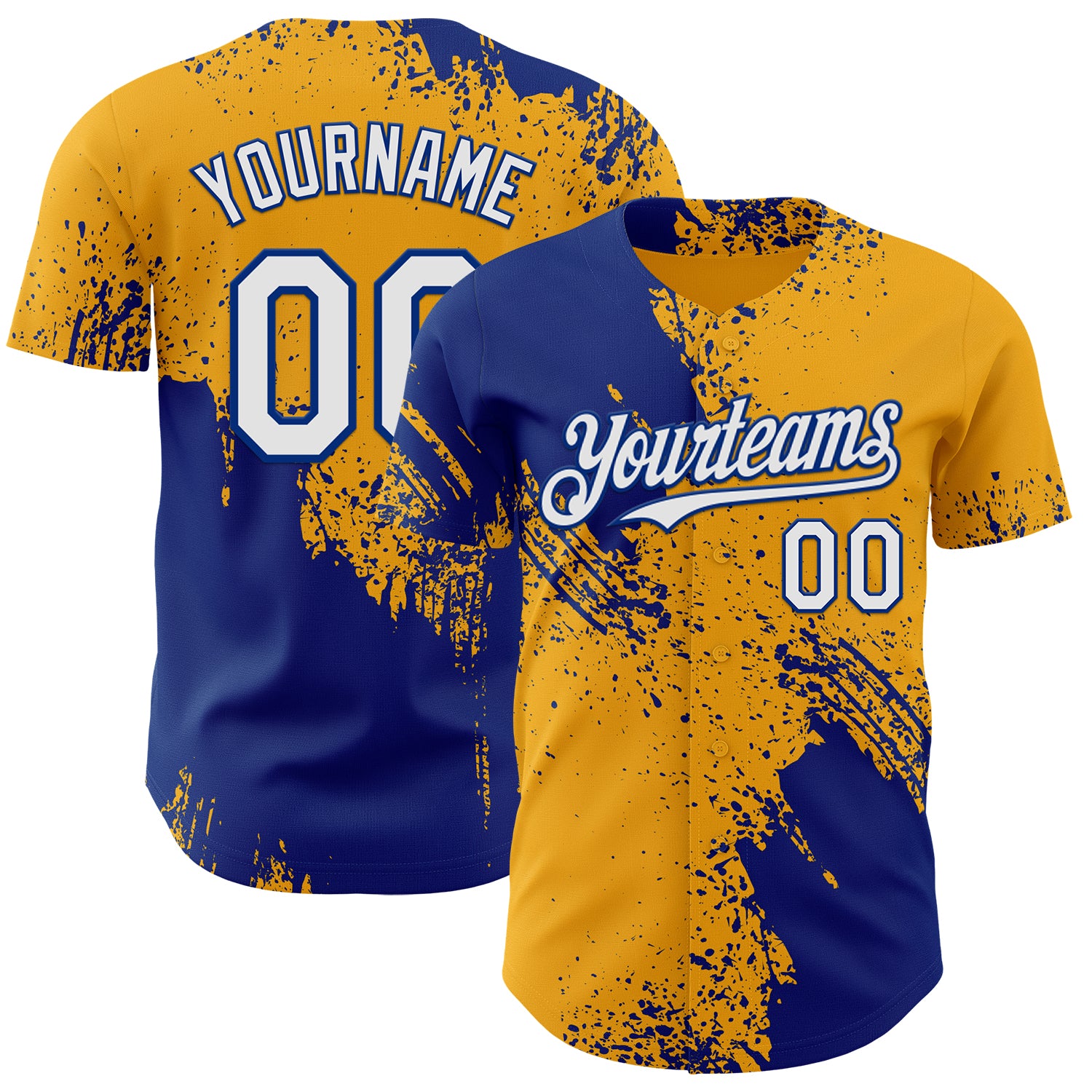 Custom Gold White-Royal Abstract Brush Stroke Authentic Baseball Jersey