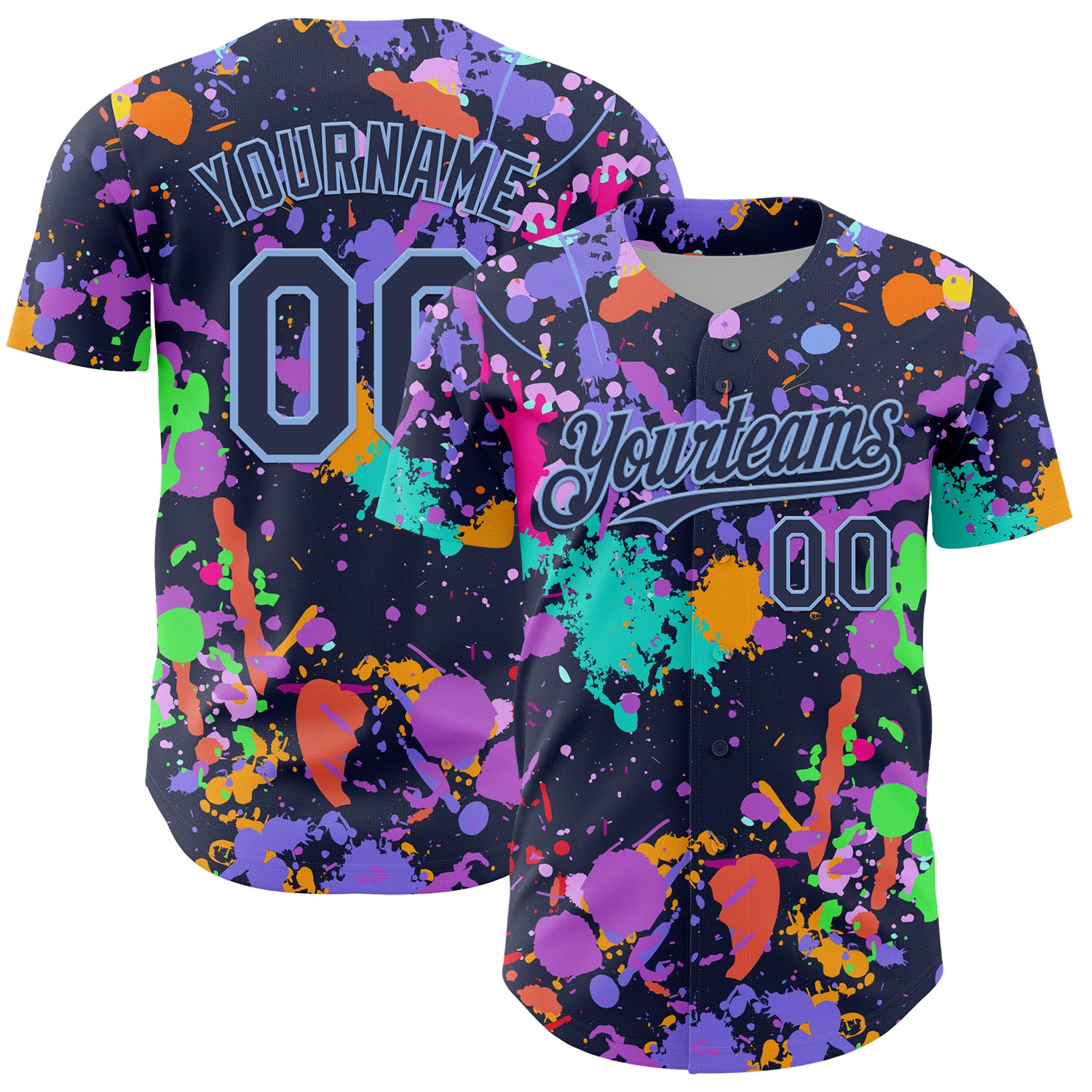 Custom Graffiti Pattern Navy-Light Blue Authentic Baseball Jersey