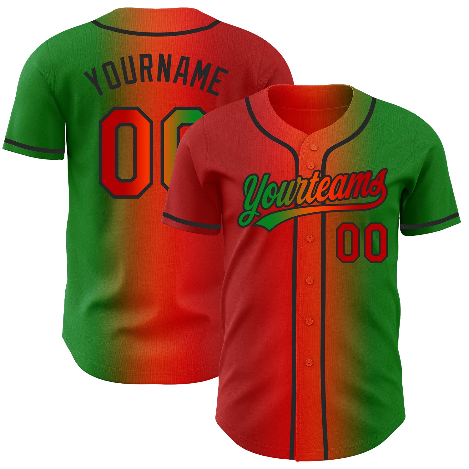 Custom Grass Green Red Orange-Black Authentic Gradient Fashion Baseball Jersey
