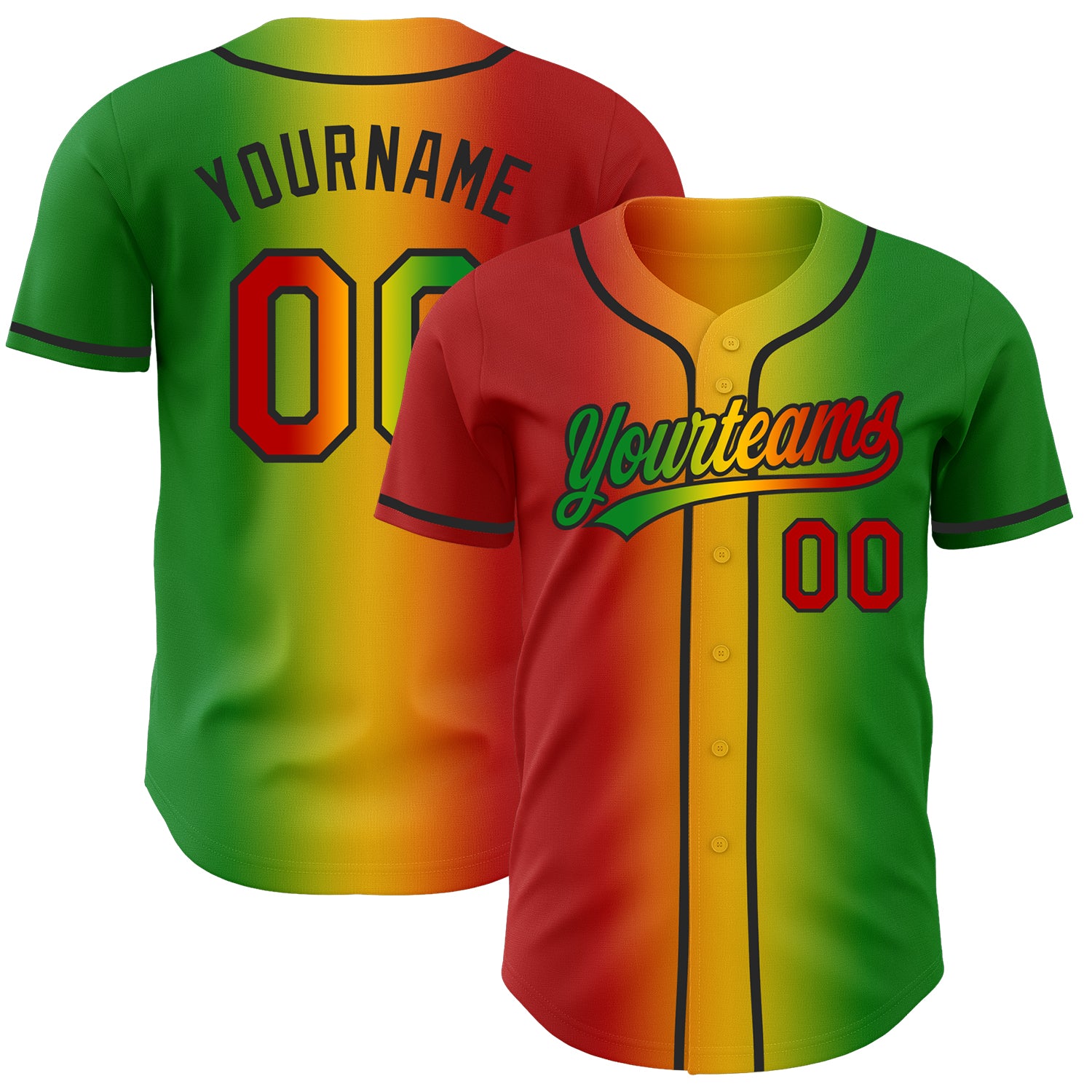 Custom Grass Green Red Yellow-Black Authentic Gradient Fashion Baseball Jersey