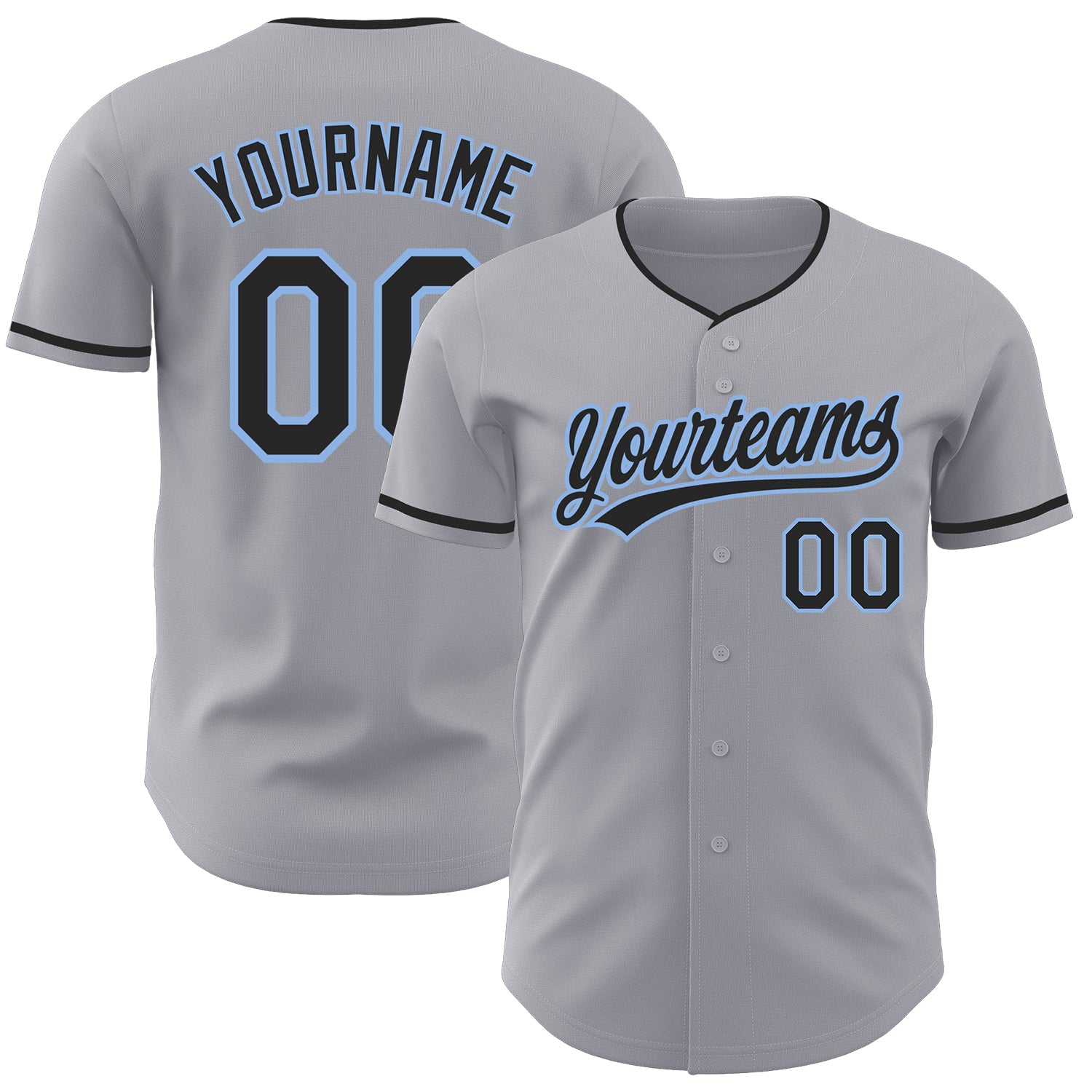 Custom Gray Black-Light Blue Authentic Baseball Jersey
