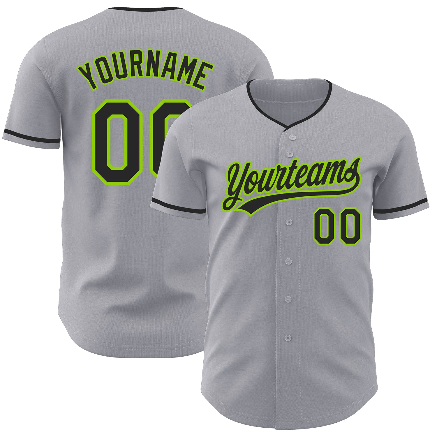 Custom Gray Black-Neon Green Authentic Baseball Jersey
