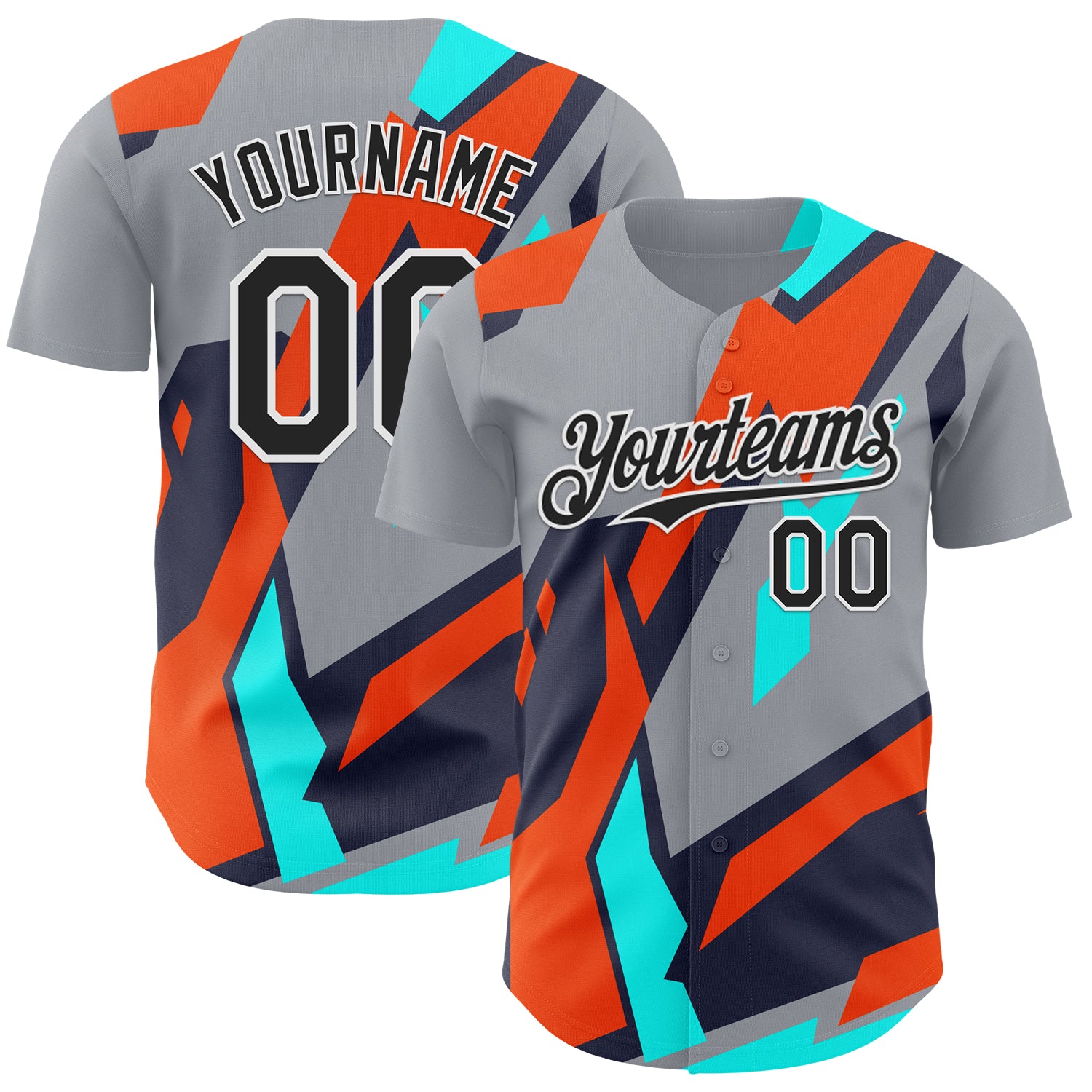 Custom Gray Black White Orange-Aqua 3D Pattern Design Car Racing Formula Auto Motorsport Authentic Baseball Jersey