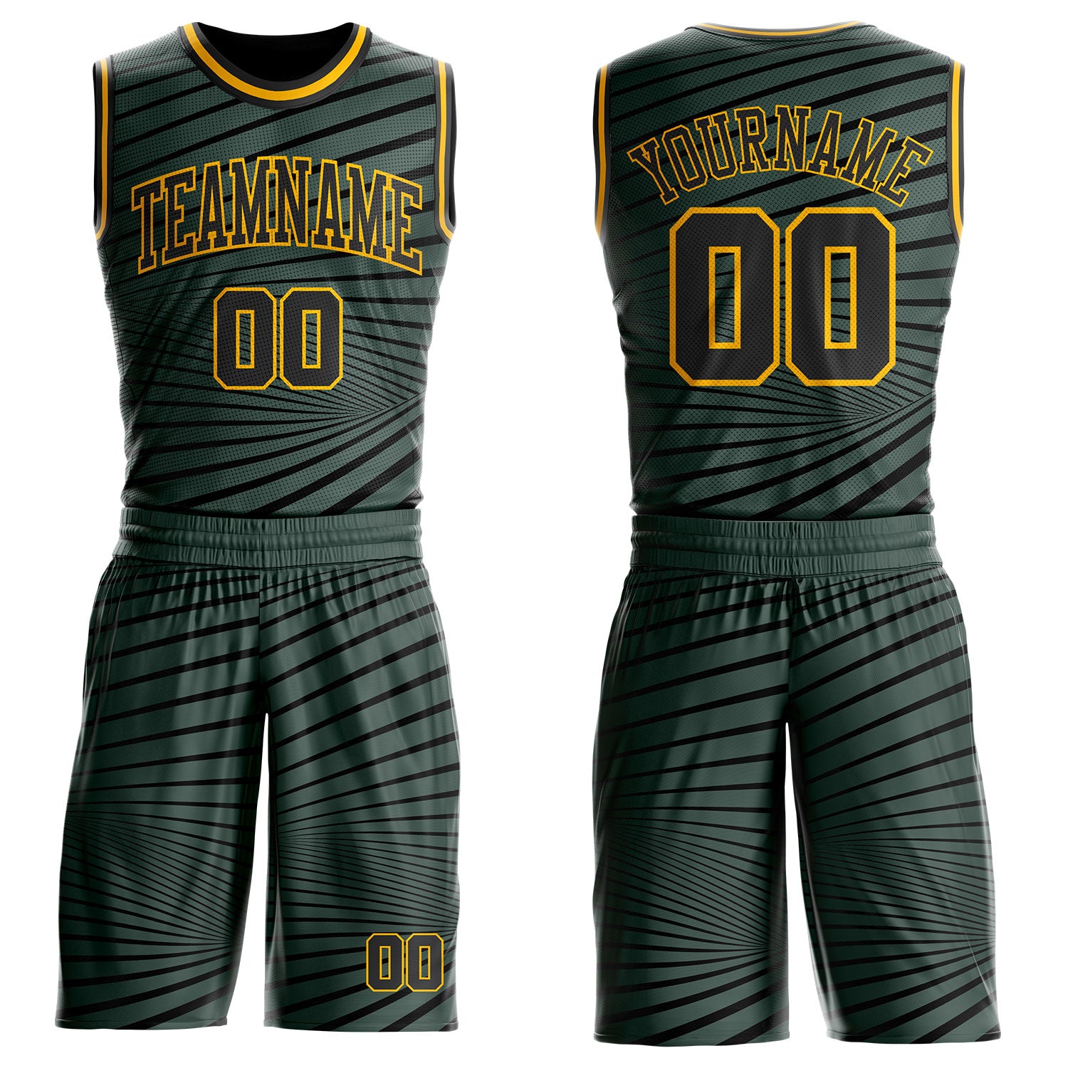 Custom Gray Black-Gold Radial Stripe Round Neck Sublimation Basketball Suit Jersey