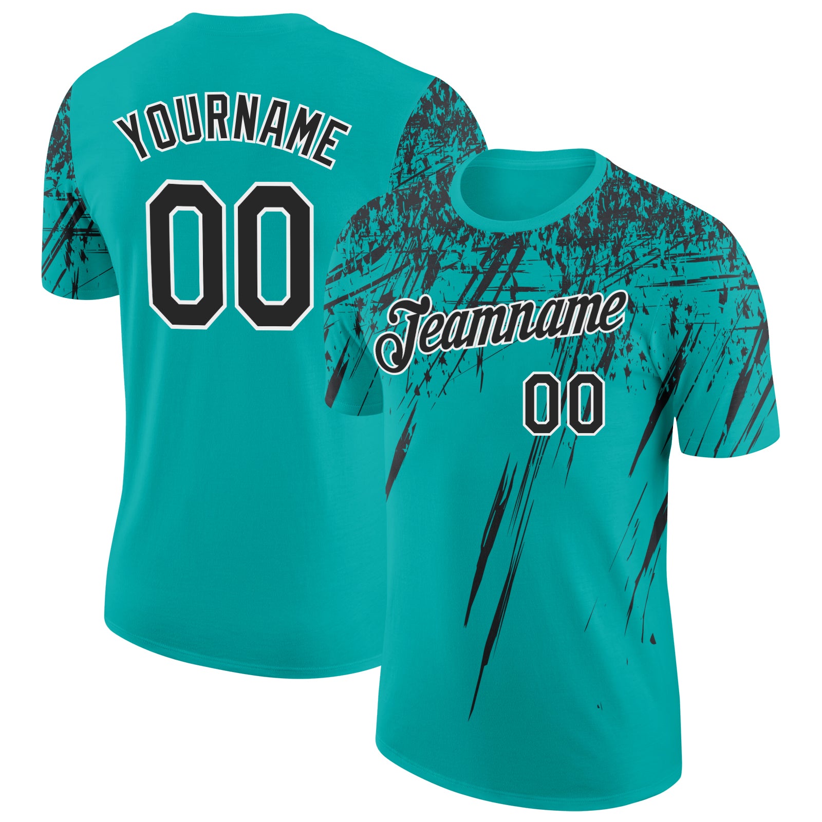 Custom Aqua Black-White Distressed Scratch Brush Stroke Performance T-Shirt