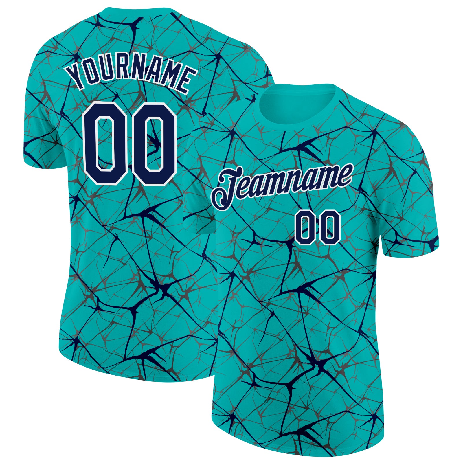 Custom Aqua Navy Gray-White Abstract Network Crackle Performance T-Shirt