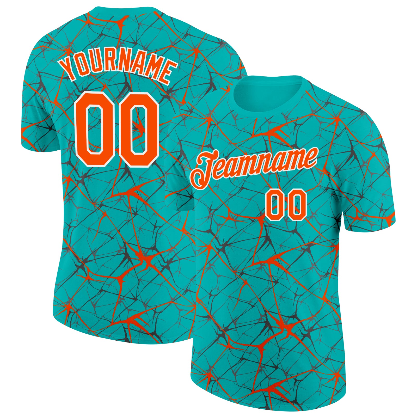 Custom Aqua Orange Gray-White Abstract Network Crackle Performance T-Shirt