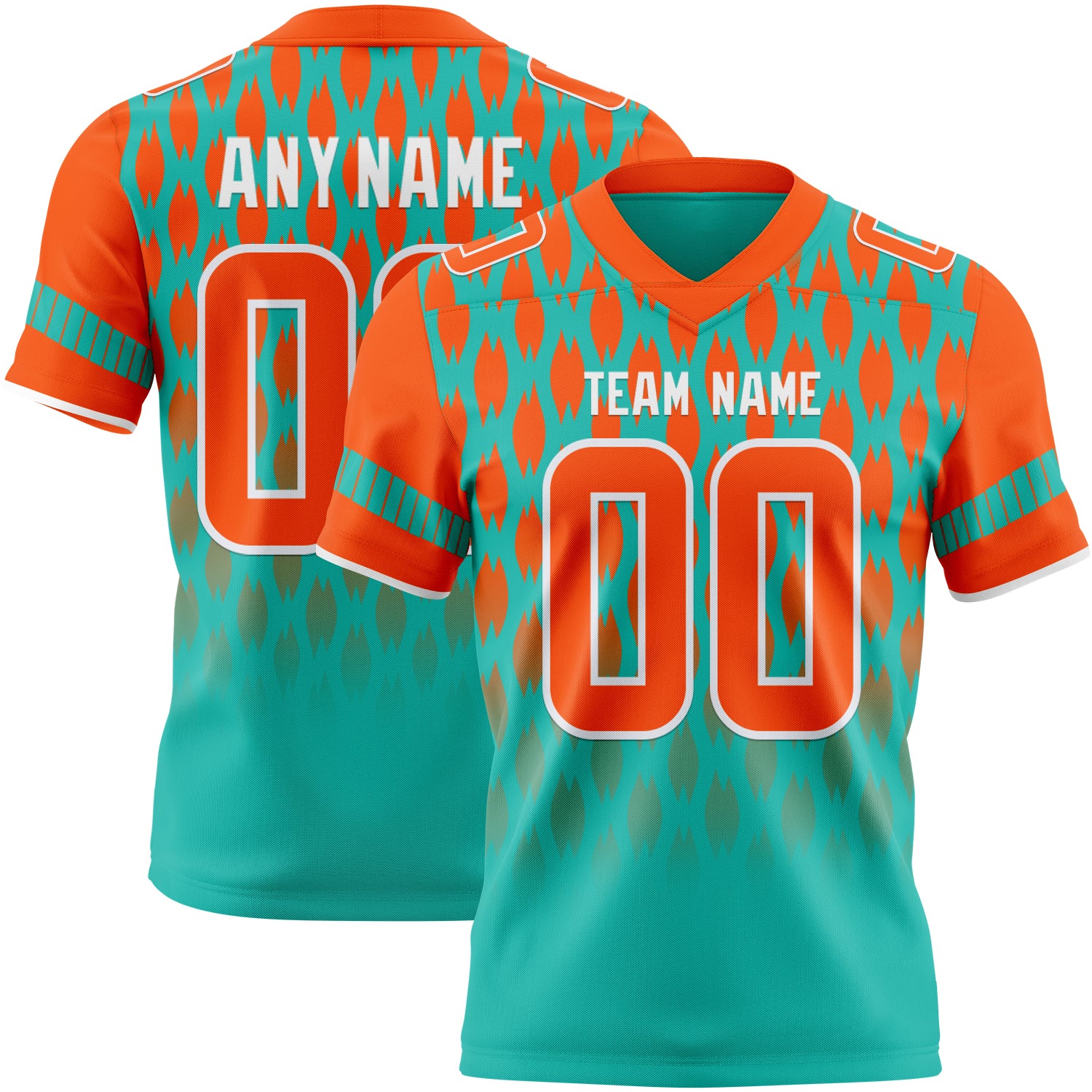 Custom Aqua Orange-White Authentic Geometric Pixel Grid Fade Football Jersey