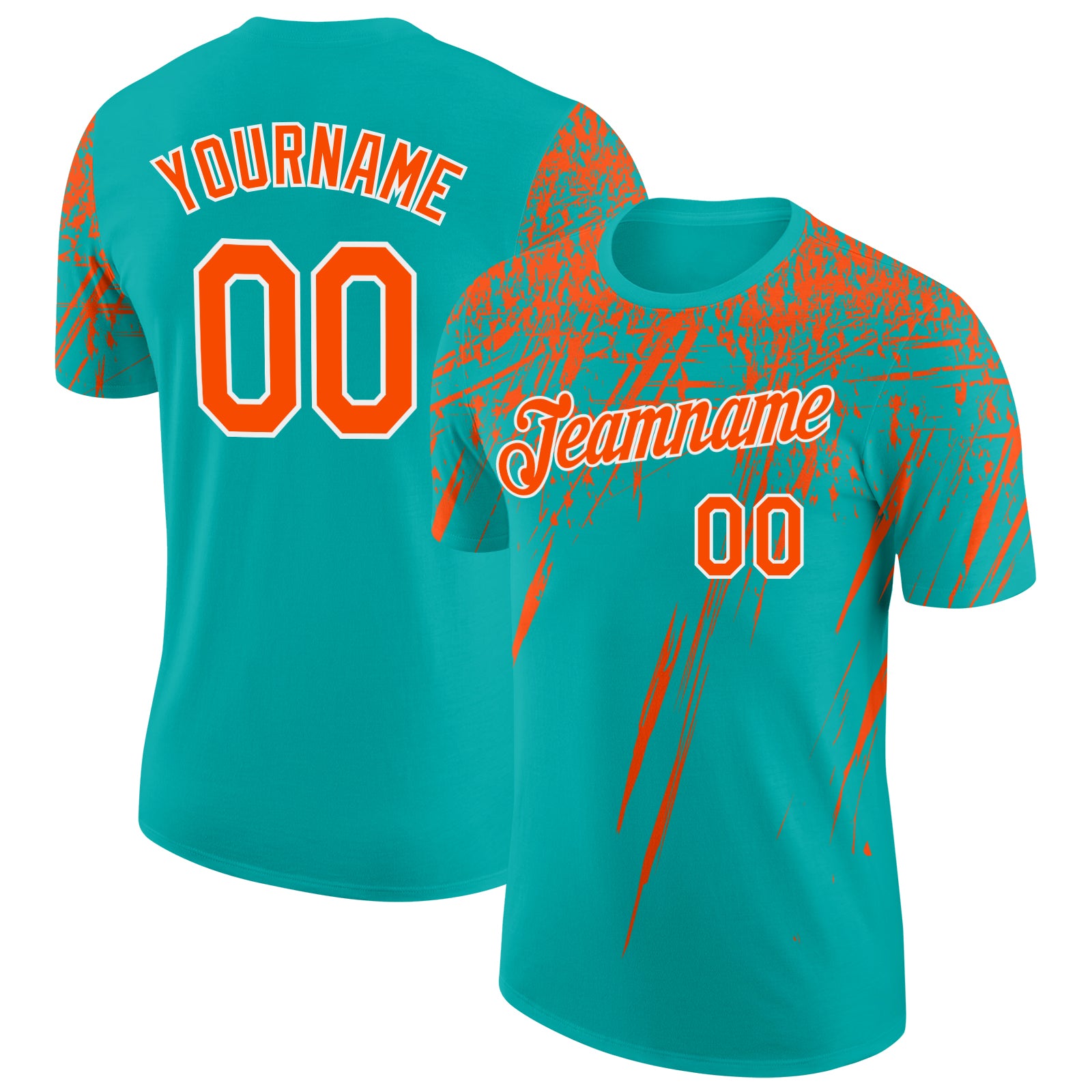 Custom Aqua Orange-White Distressed Scratch Brush Stroke Performance T-Shirt