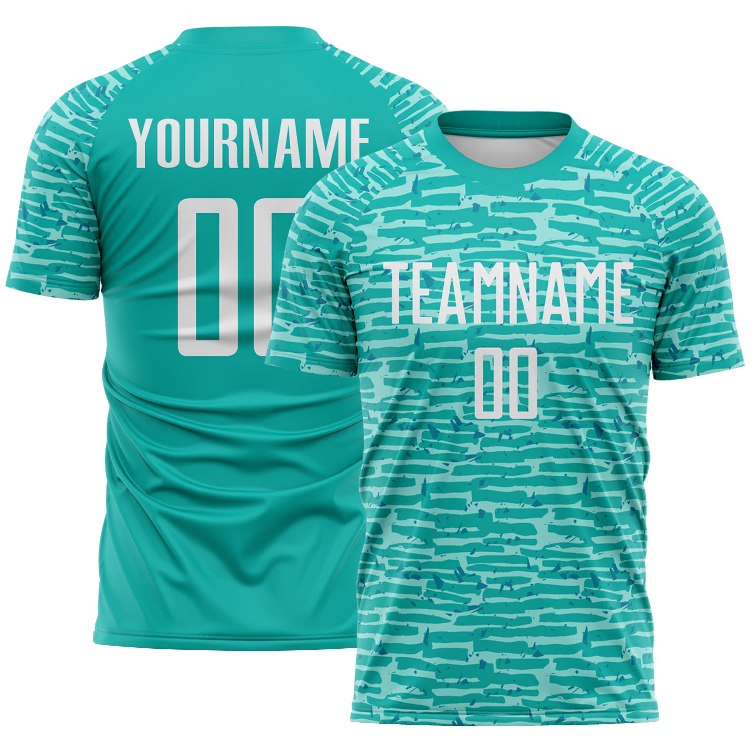 Custom Aqua-White Distressed Fragment Brush Stroke Sublimation Soccer Uniform Jersey