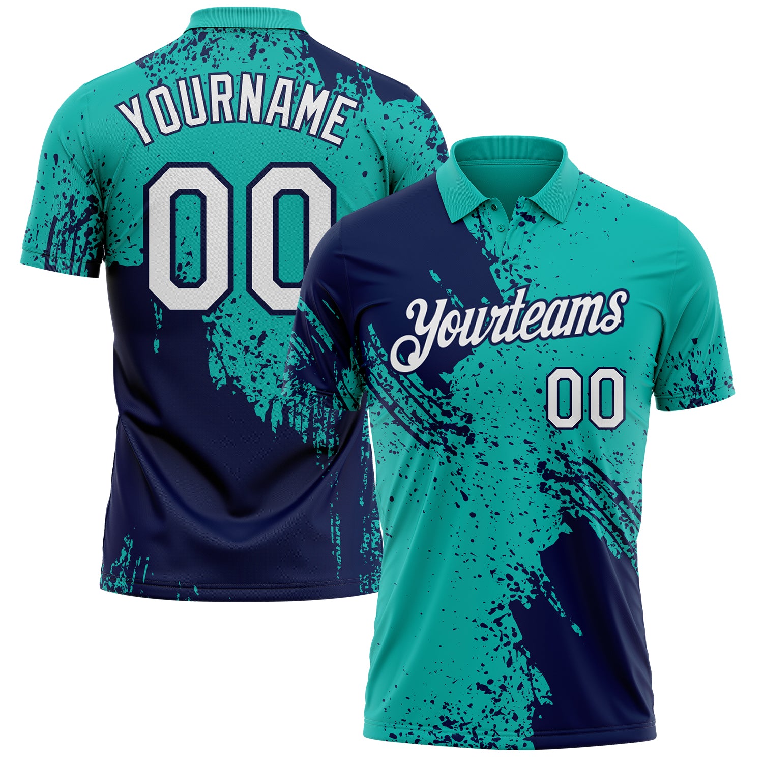 Custom Aqua White-Navy Distressed Scratch Brush Stroke Performance Polo Shirt