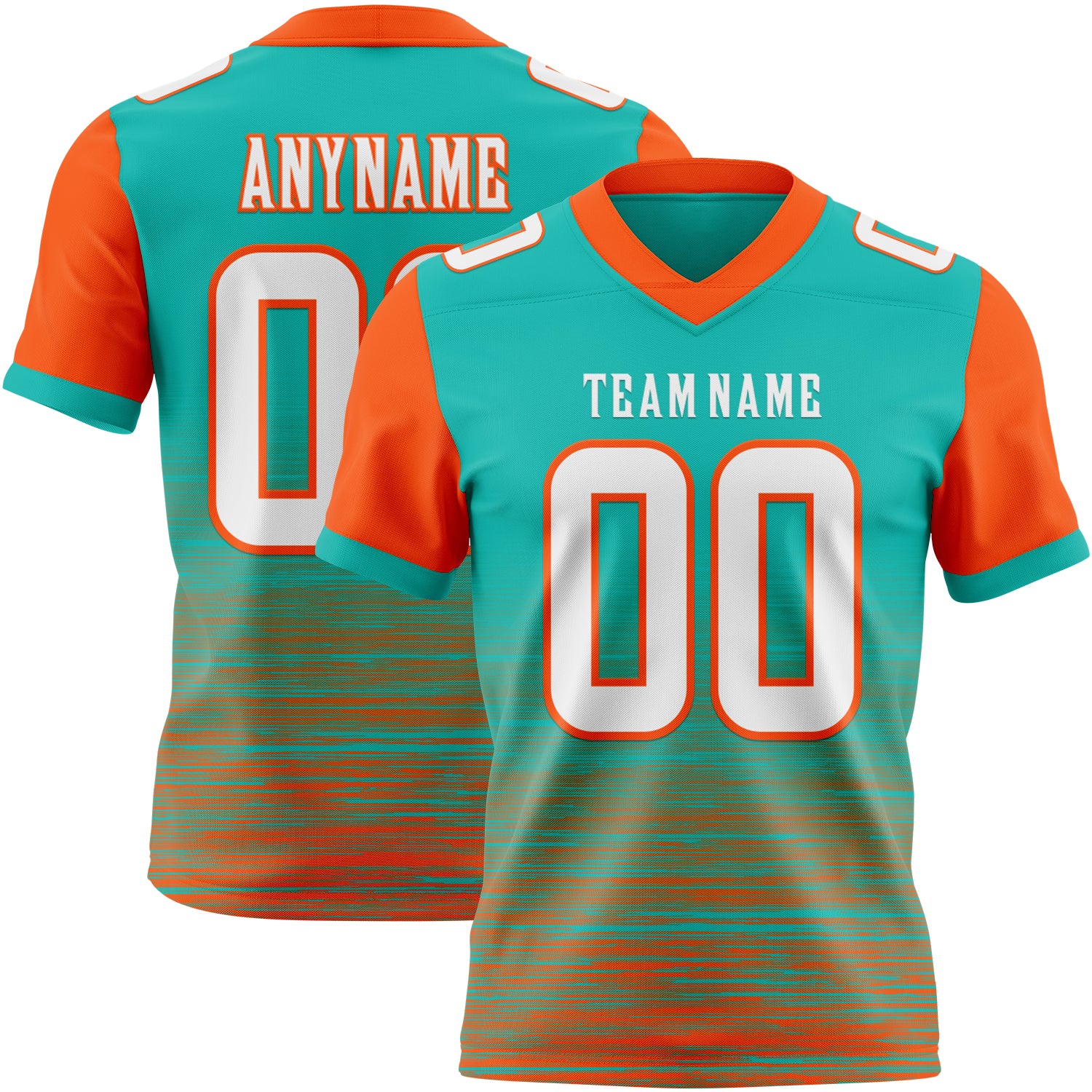 Custom Aqua White-Orange Authentic Fluid Scratch Waves Football Jersey