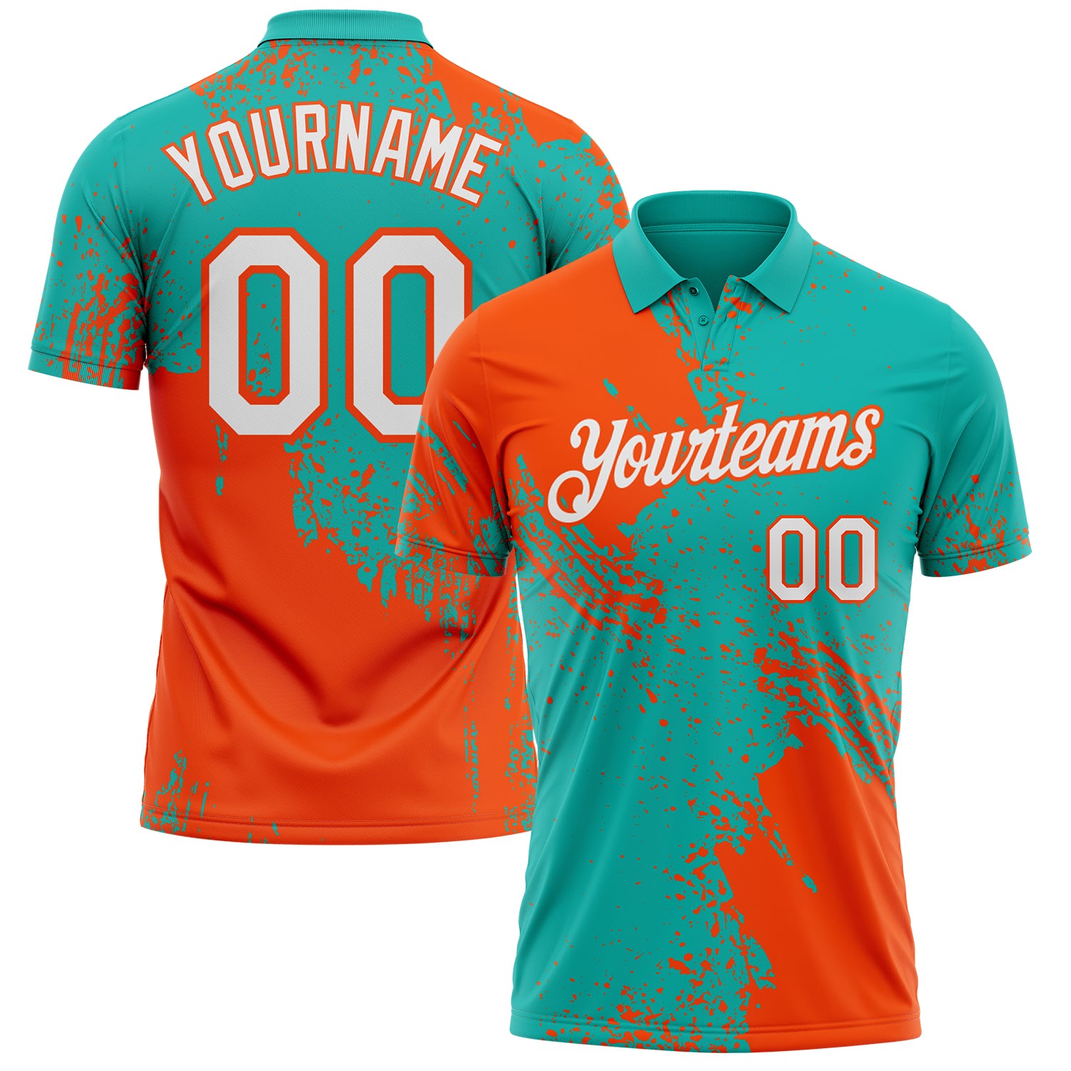 Custom Aqua White-Orange Distressed Scratch Brush Stroke Performance Polo Shirt