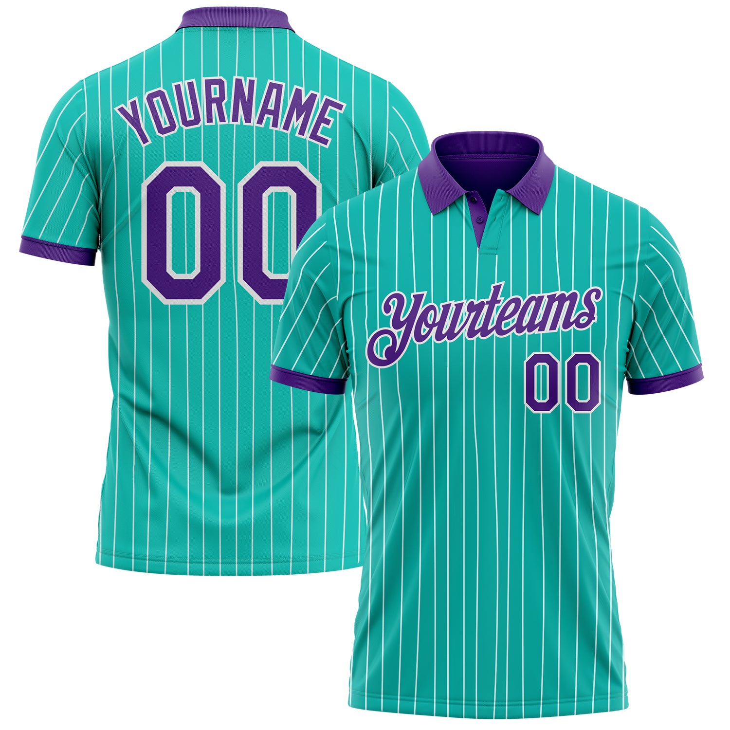 Custom Aqua White Pinstripe-Purple Performance Polo Shirt