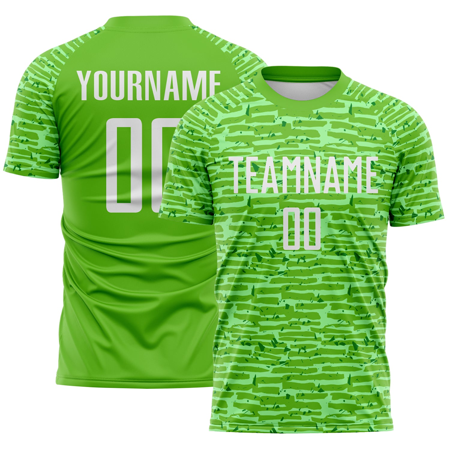 Custom Aurora Green-White Distressed Fragment Brush Stroke Sublimation Soccer Uniform Jersey