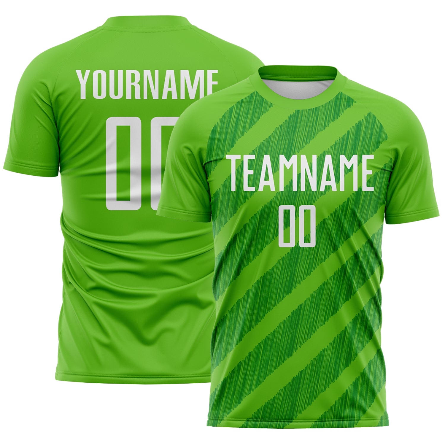 Custom Aurora Green White-Grass Green Diagonal Stripes Sublimation Soccer Uniform Jersey