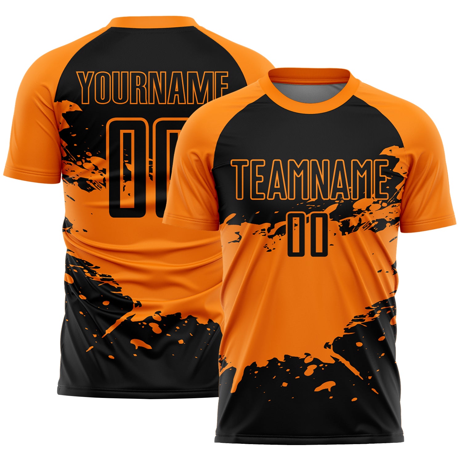 Custom Bay Orange-Black Splash Color Block Sublimation Soccer Uniform Jersey