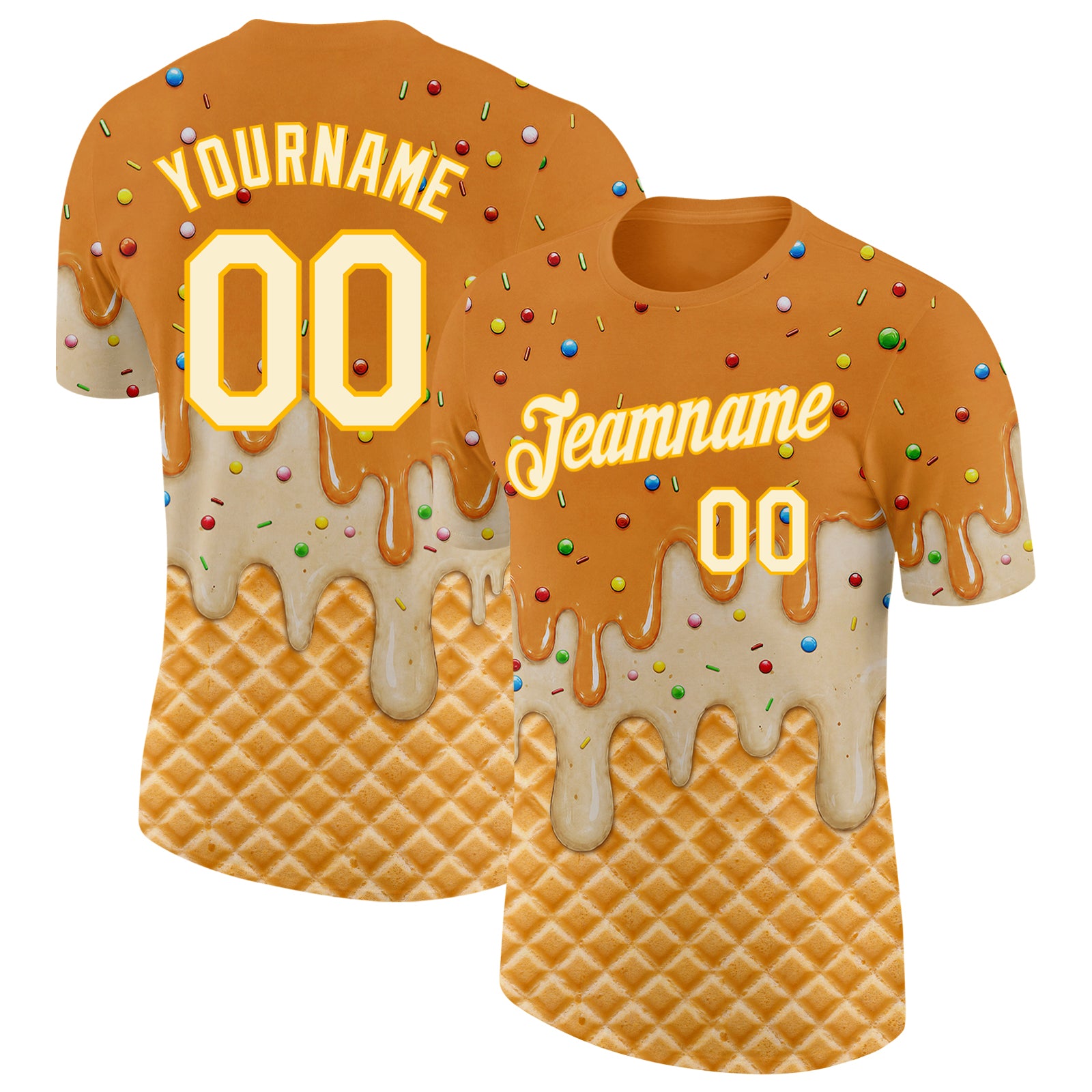 Custom Bay Orange Cream-Gold Ice Cream Waffle Foodie Dessert Performance T-Shirt