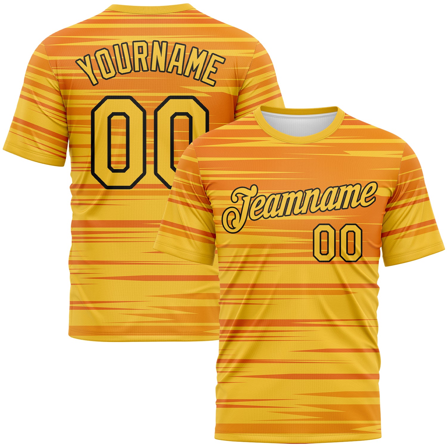 Custom Bay Orange Gold-Black 3D Pattern Dynamic Lineal Stripe Gradient Performance T-Shirt