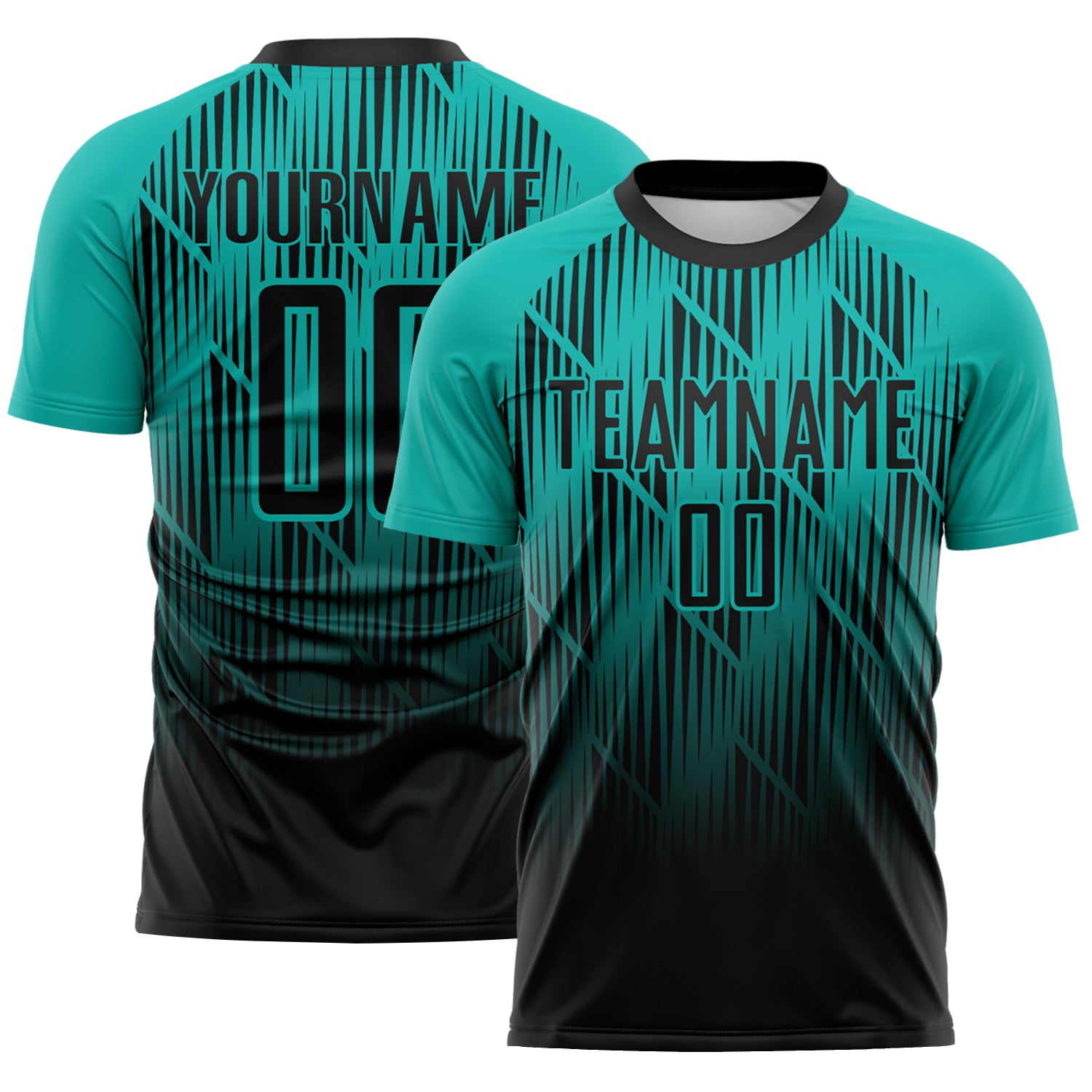 Custom Black-Aqua Spiked Sharp Lines Gradient Sublimation Soccer Uniform Jersey