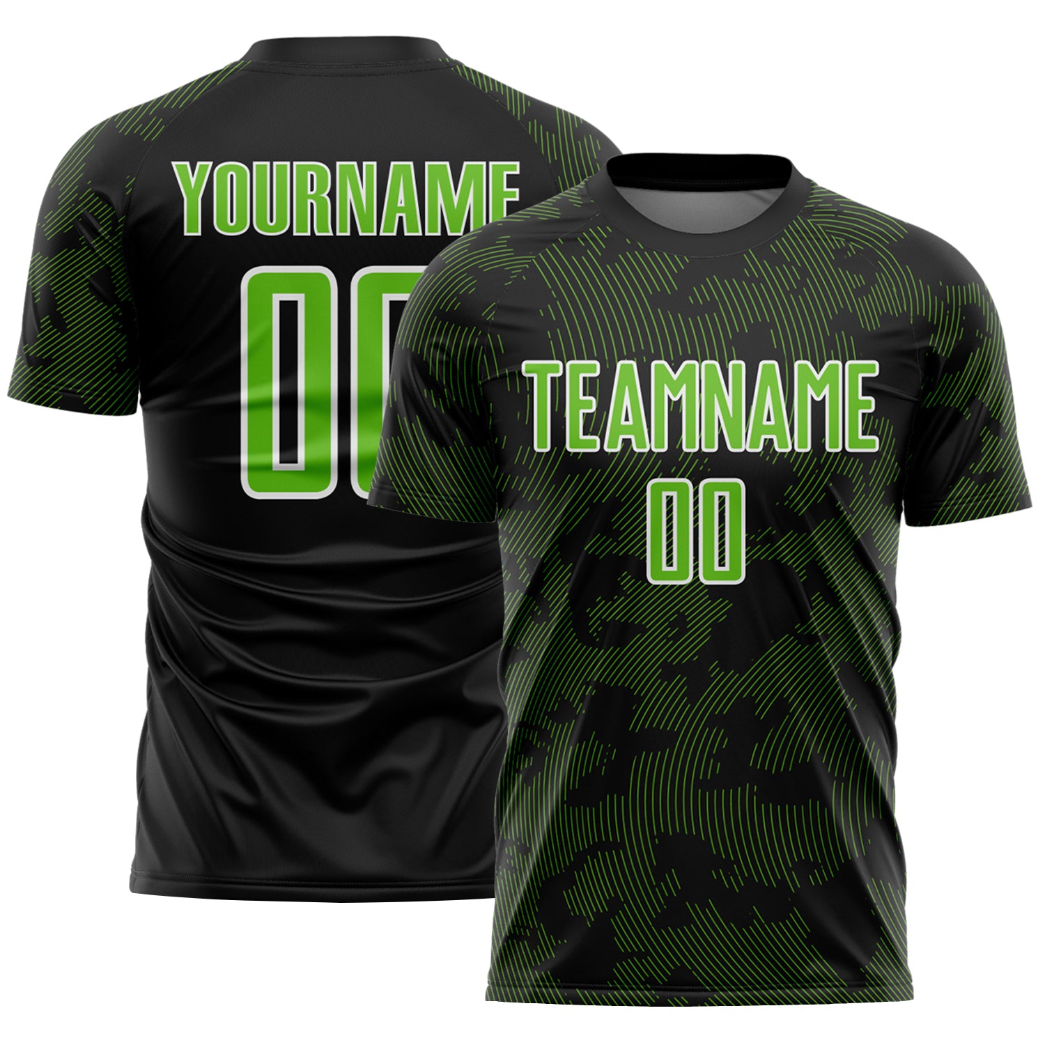Custom Black Aurora Green-White Curve Lines Sublimation Soccer Uniform Jersey