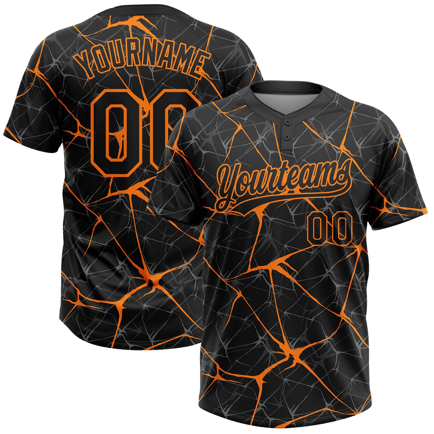 Custom Black Bay Orange 3D Pattern Design Abstract Network Two-Button Unisex Softball Jersey