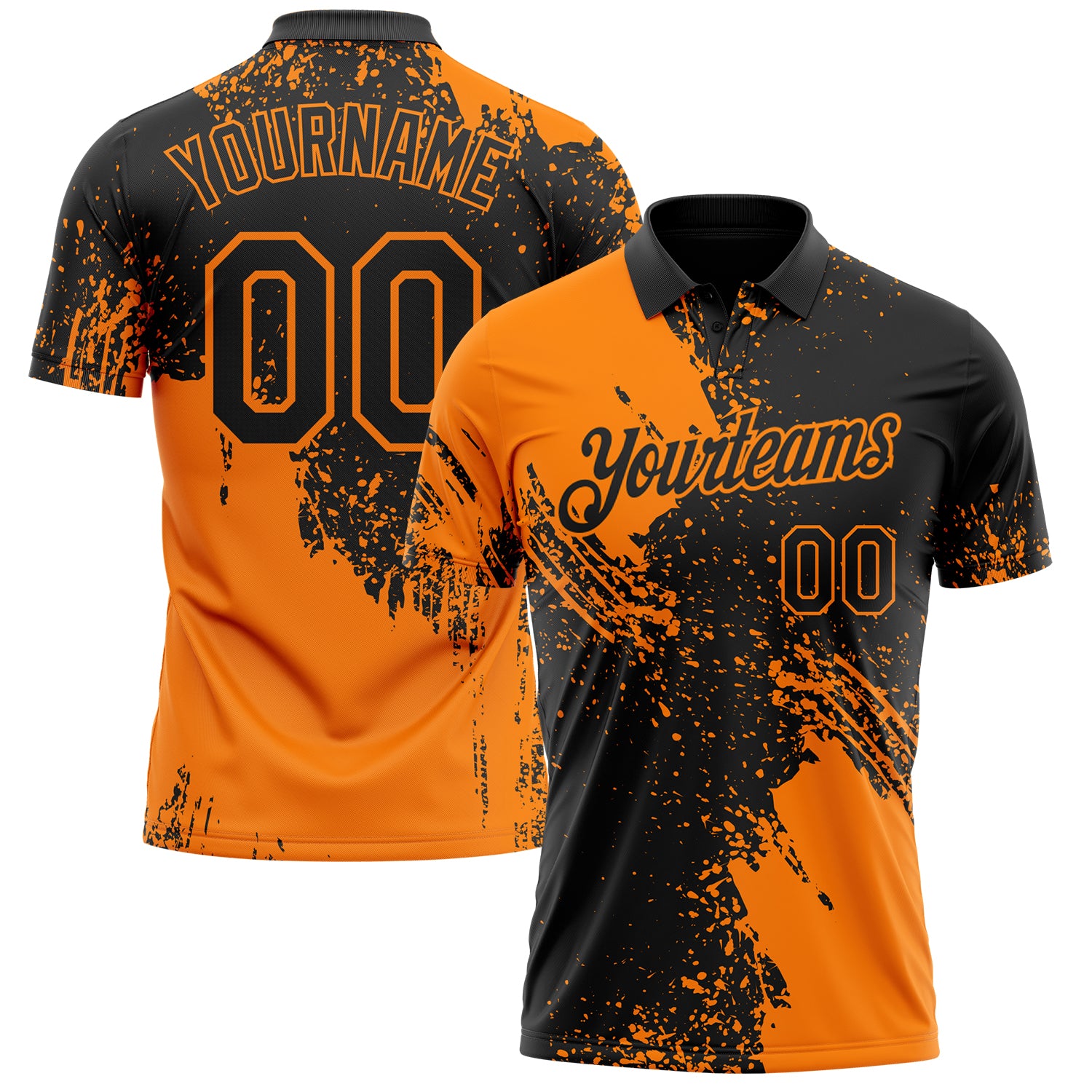 Custom Black-Bay Orange Distressed Scratch Brush Stroke Performance Polo Shirt